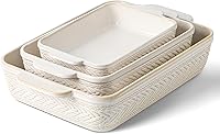 Artebake Ceramic Casserole Dishes Set of 3 - Oven-Safe Rectangular Baking Pans (15.4"/12.3"/9.8") for Lasagna, Cake & Family Meals
