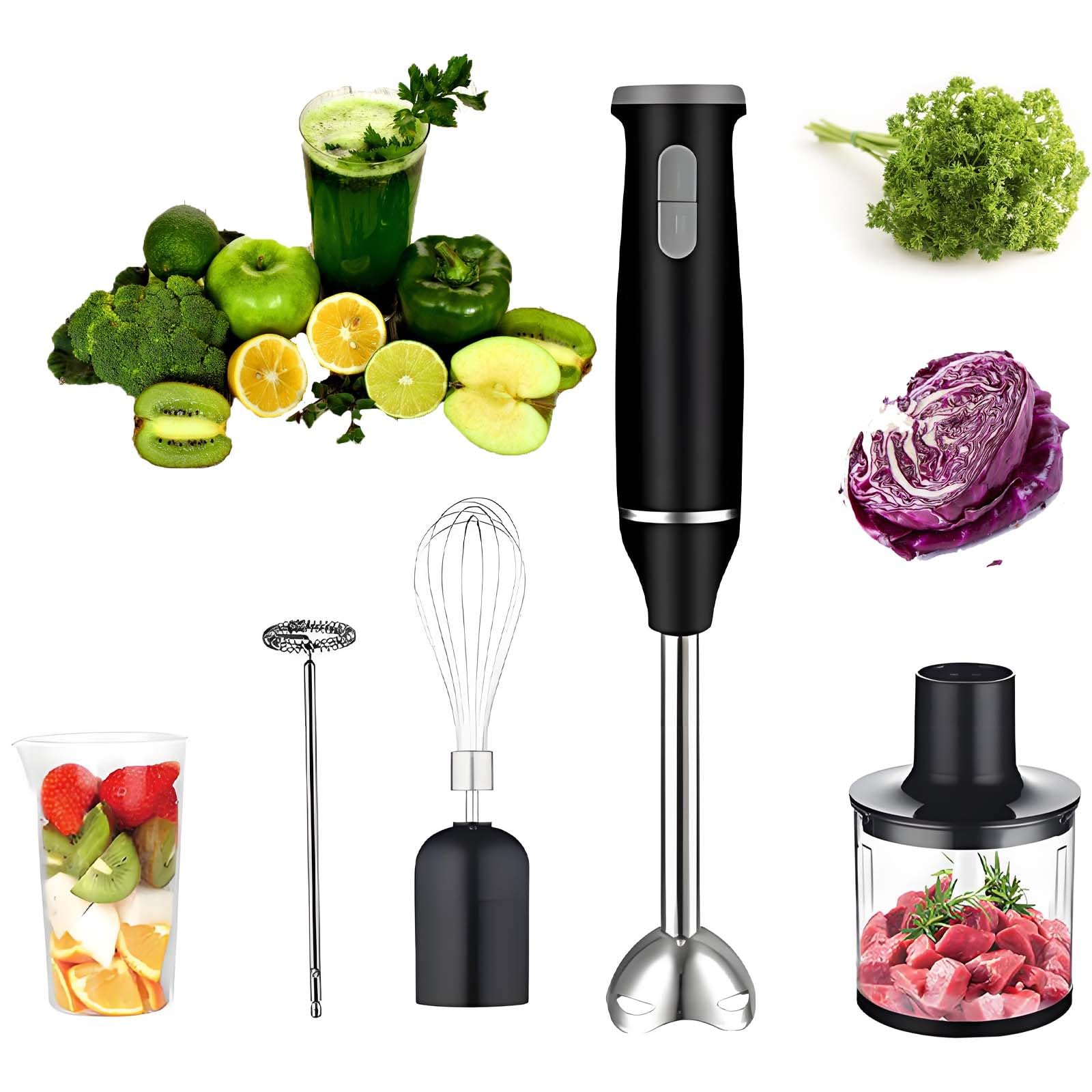 Elektryczny mikser rąk, blender zanurzeniowy 5-w-1 z 800 ml zlewki, 600 ml helikopter, frother wąsko-mlekowy, mocny silnik 800 W mocny silnik do kuchni, puree, zupa, sos, jedzenie dla niemowląt