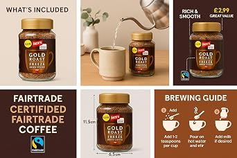 Sixsigma Foods Gold Roast Freeze Dried Instant Coffee (6 x 90g) - Rich & Aromatic Full Bodied Flavor - Quick to Prepare - Ideal for Home & Office (Case of 6)