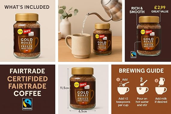 Sixsigma Foods Gold Roast Freeze Dried Instant Coffee (6 x 90g) - Rich & Aromatic Full Bodied Flavor - Quick to Prepare - Ideal for Home & Office (Case of 6)