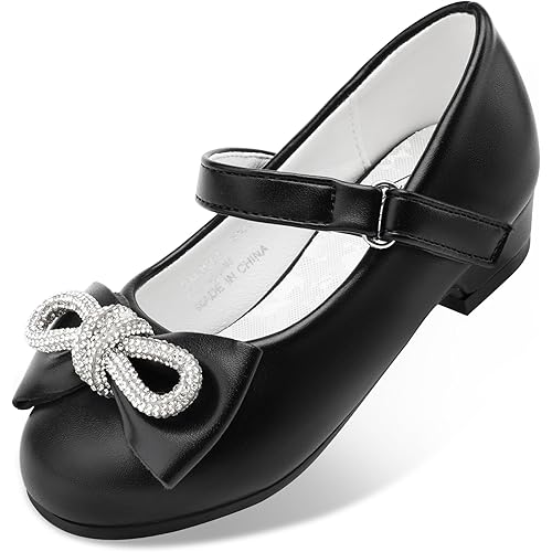 Stelle Girls Dress Shoes Flower Girls Wedding Party Low Heels with Bow for Toddler and Kids