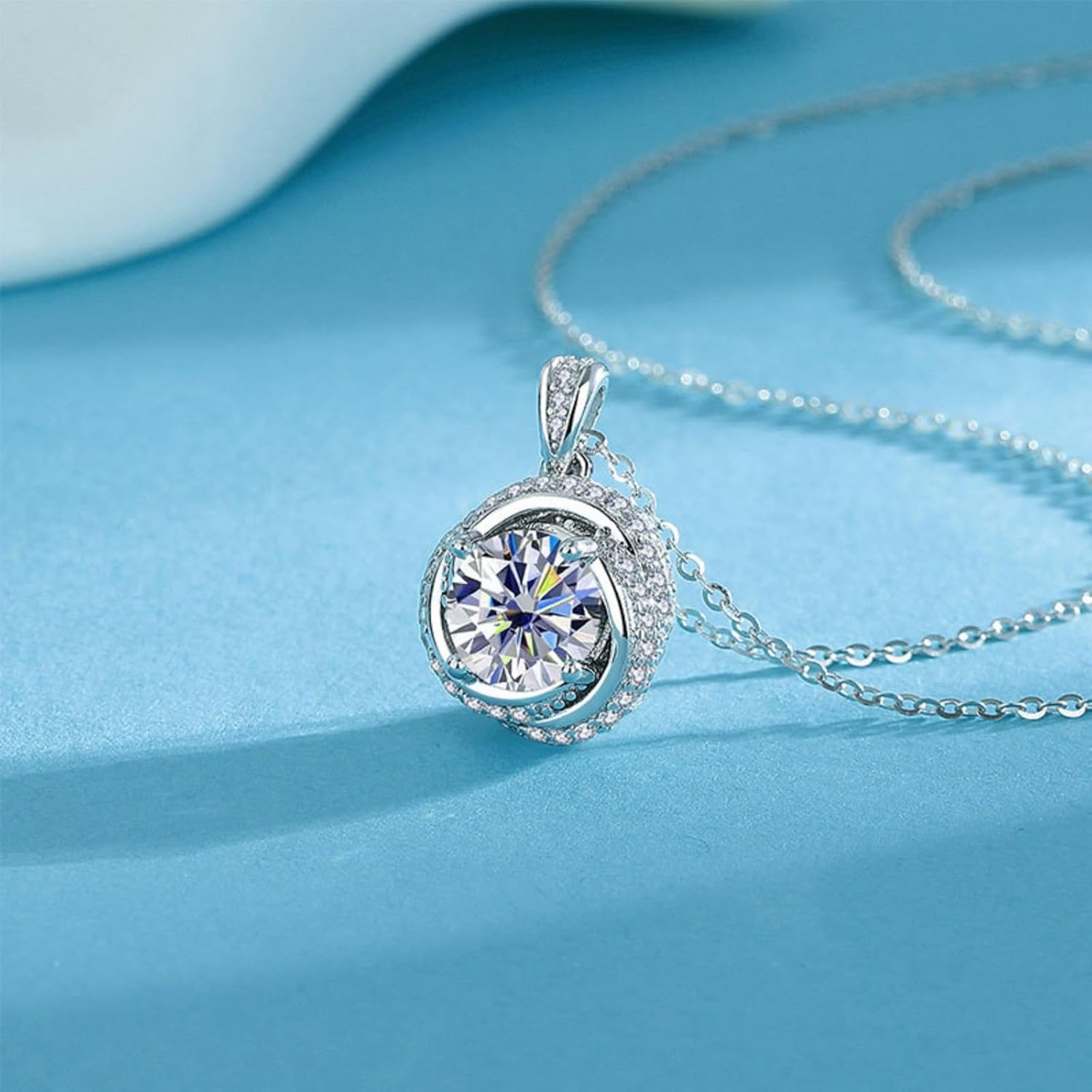 Trendy Moissanite Pendant Necklace for Women 2 Carat D Color VVS1 Clarity 925 Sterling Silver Diamond Necklace Round Cut Spiral Wrap Diamond Pendant