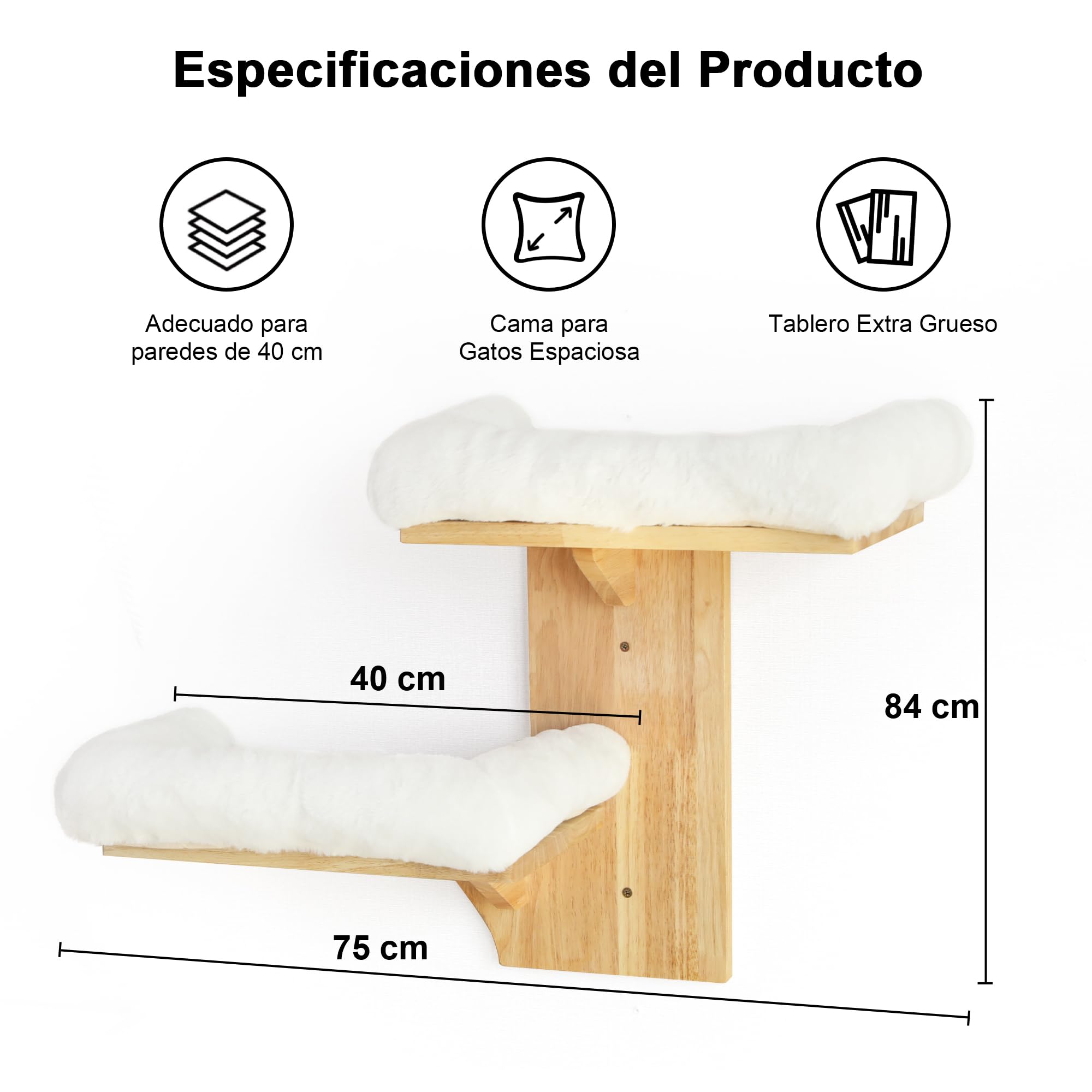 FUKUMARU Estantes de pared para gatos, 2 plataformas, muebles de pared para gatos, estante flotante en forma de árbol con cojín suave, percha de madera maciza para gatos de 16 pulgadas, apto para