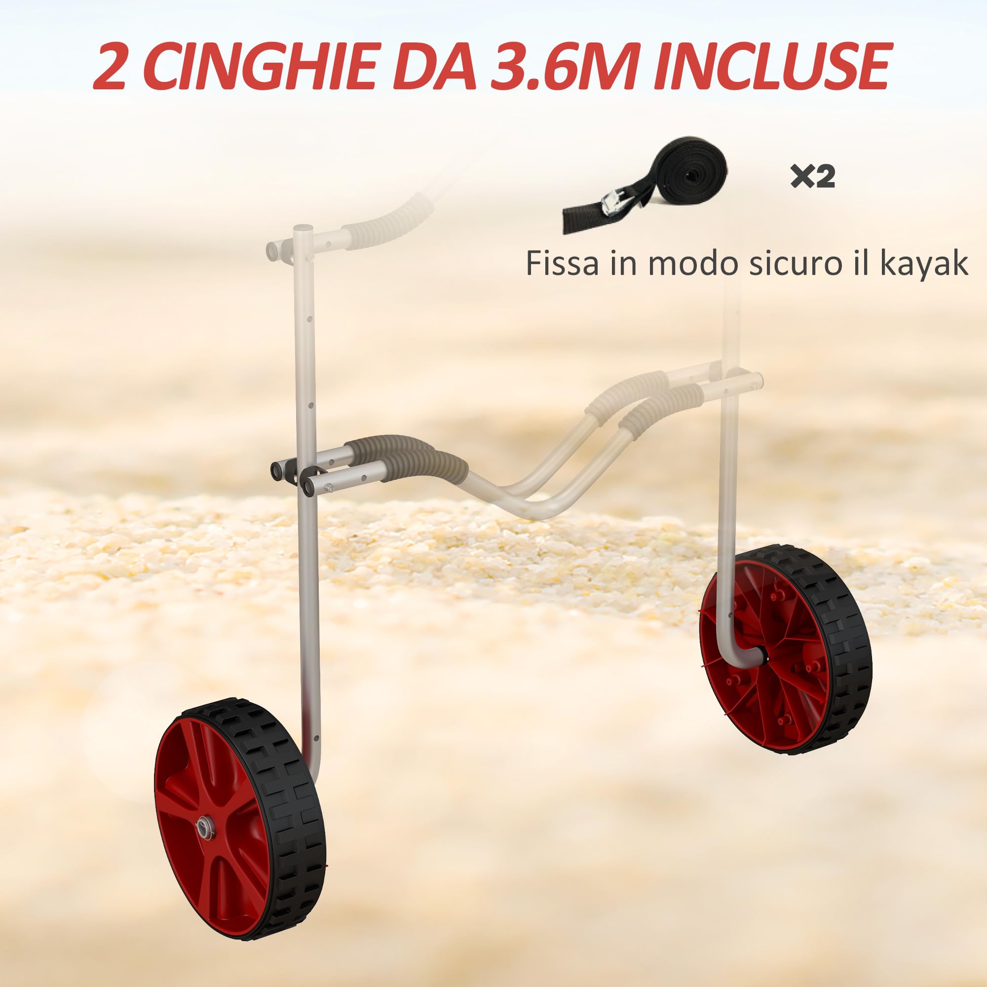 Carrello Trasporto Kayak SPORTNOW In Alluminio Regolabile, Capacità 100 Kg, Con Cinghie E Ruote Per Tutti I Terreni