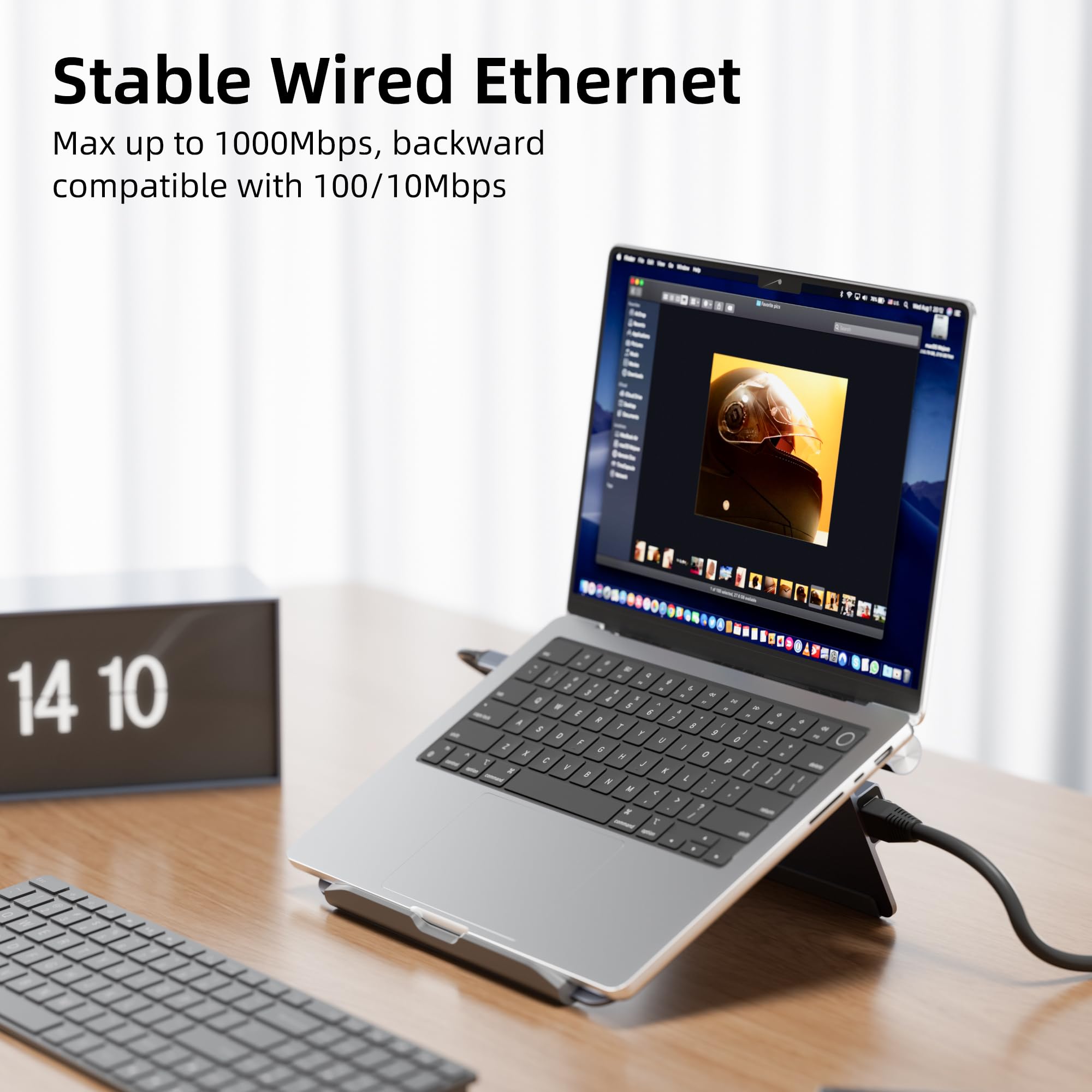Station d'accueil pour ordinateur portable pour bureau, hub USB C 6 en 1, HDMI 4K60Hz, PD 100 W, 3 concentrateurs USB 3.0, Gigabit Ethernet, support réglable en aluminium pour MacBook Air/Pro/Surface