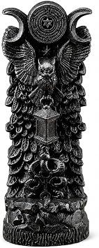 Wooden Hecate Owl Carving, Wisdom Goddess Key for Pagan Altar, 3.51.58.5 in Black
