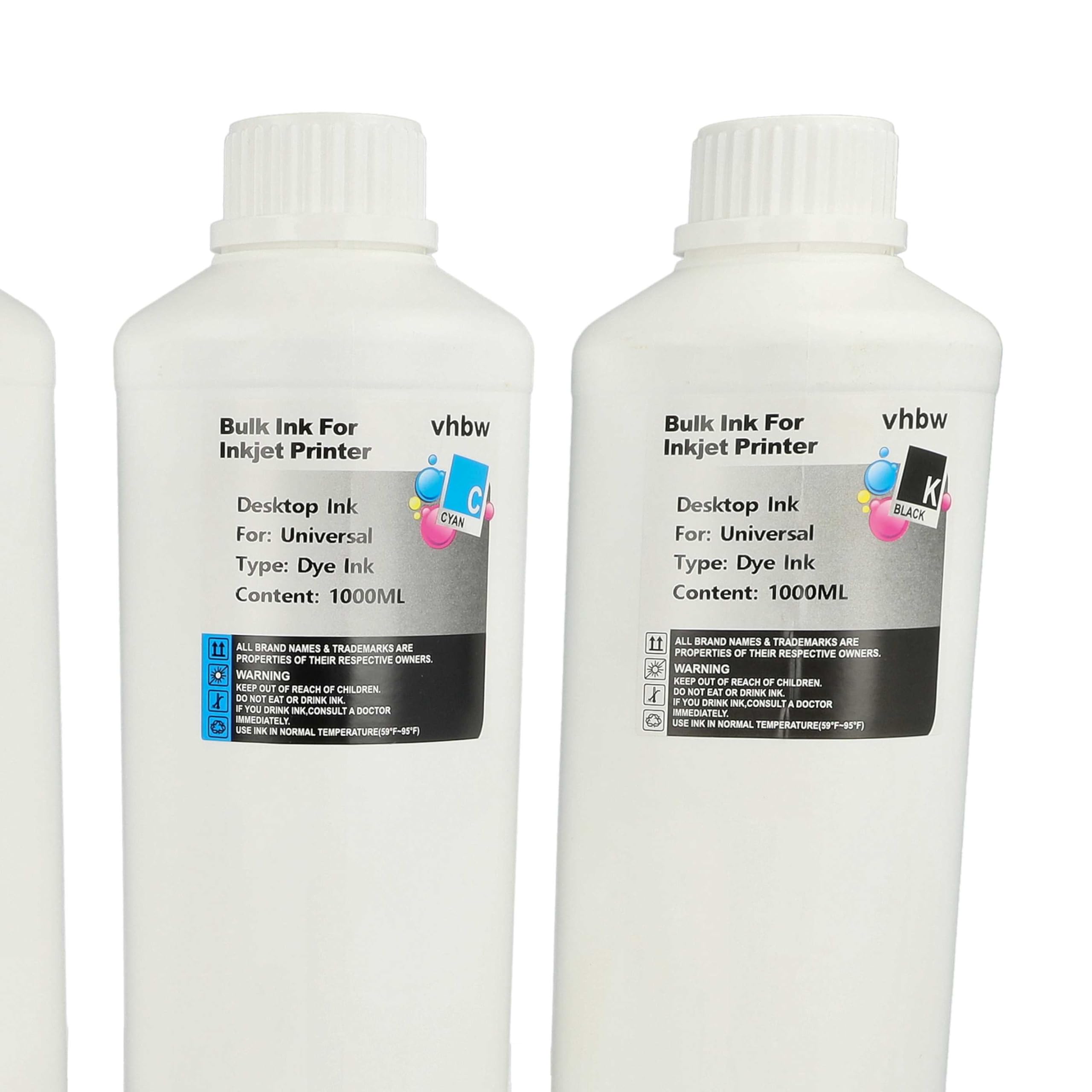 vhbw 4X Nachfülltinte für Drucker | Refillset Dye Cyan, Dye Magenta, Dye Schwarz, Dye Yellow, 1000ml