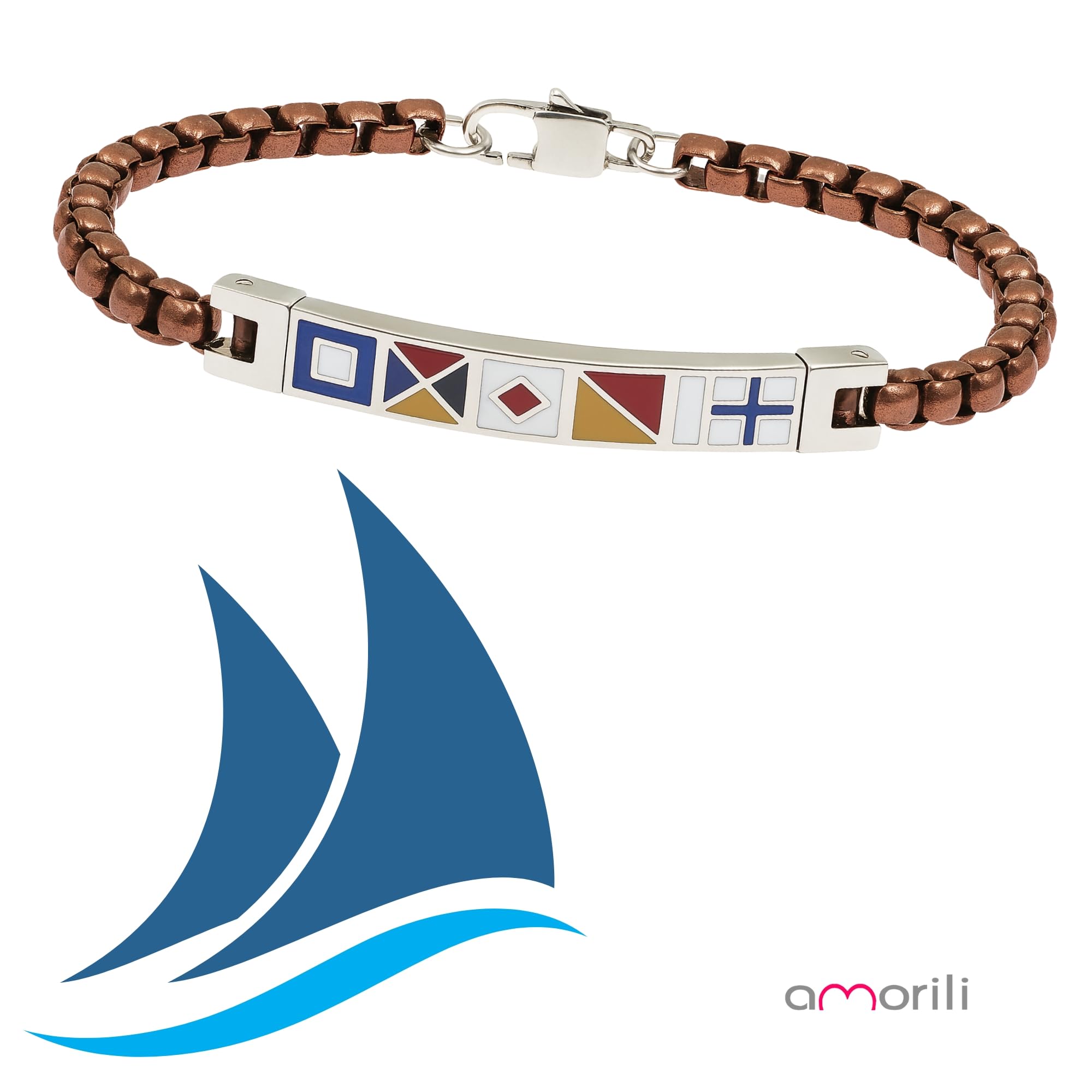 Bracciale Uomo con Bandiere Nautiche in Acciaio Inox Vari Colori – Stile Marino Vela Mare Estate – Braccialetto Elegante Idea Regalo