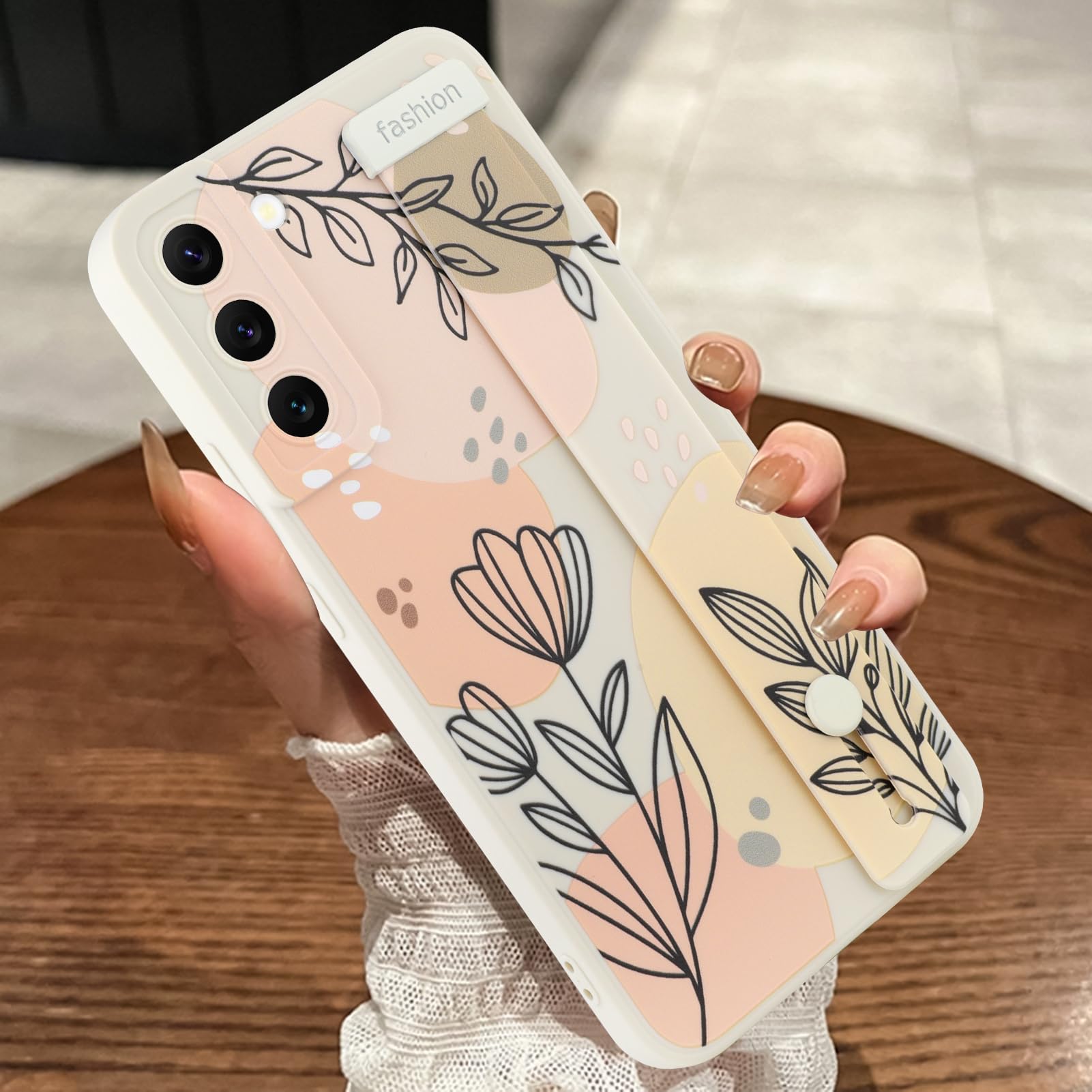 MOWIME Compatible with Samsung Galaxy S22 Case with Wrist Strap, Floral Flower Shockproof Soft TPU Protective Cover Women Girls, Slim Anti Scratch