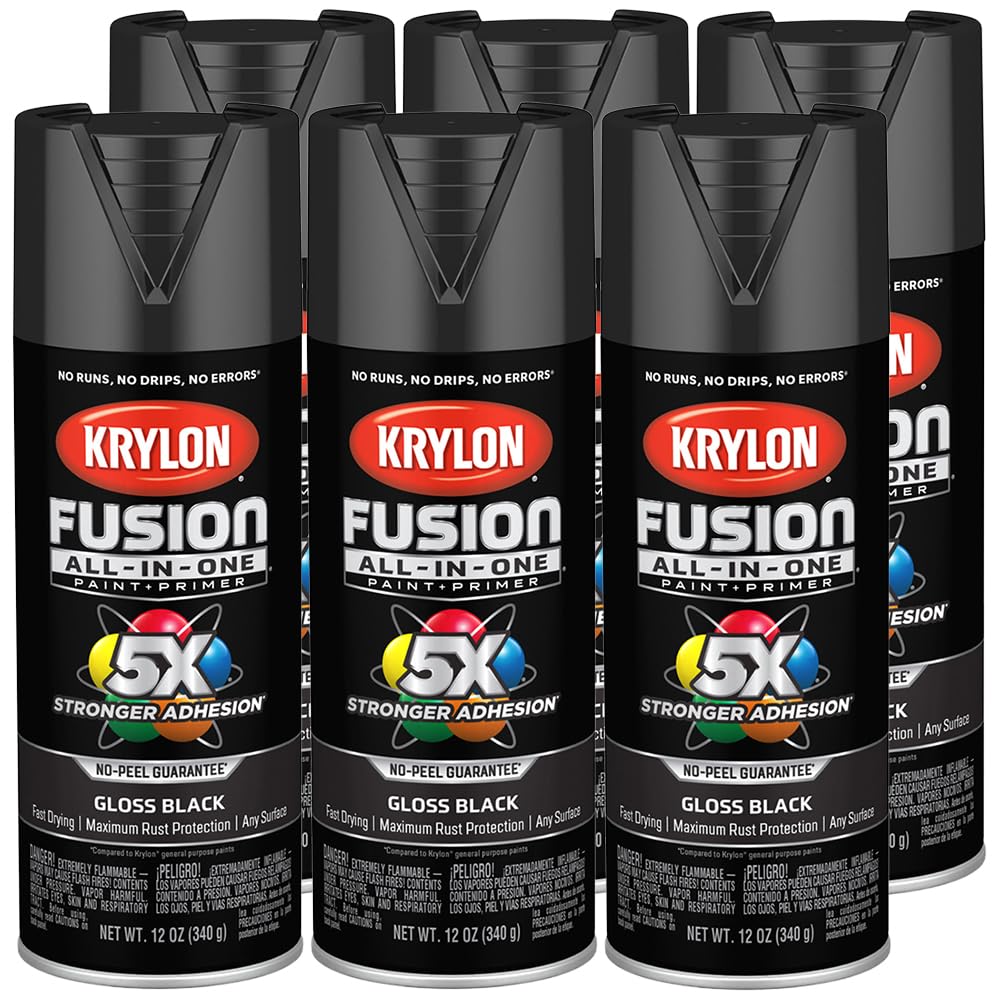 Krylon 6‐Pack of 12 oz K02702007 Black Fusion All‐In‐One Paint & Primer Spray Paint, Gloss