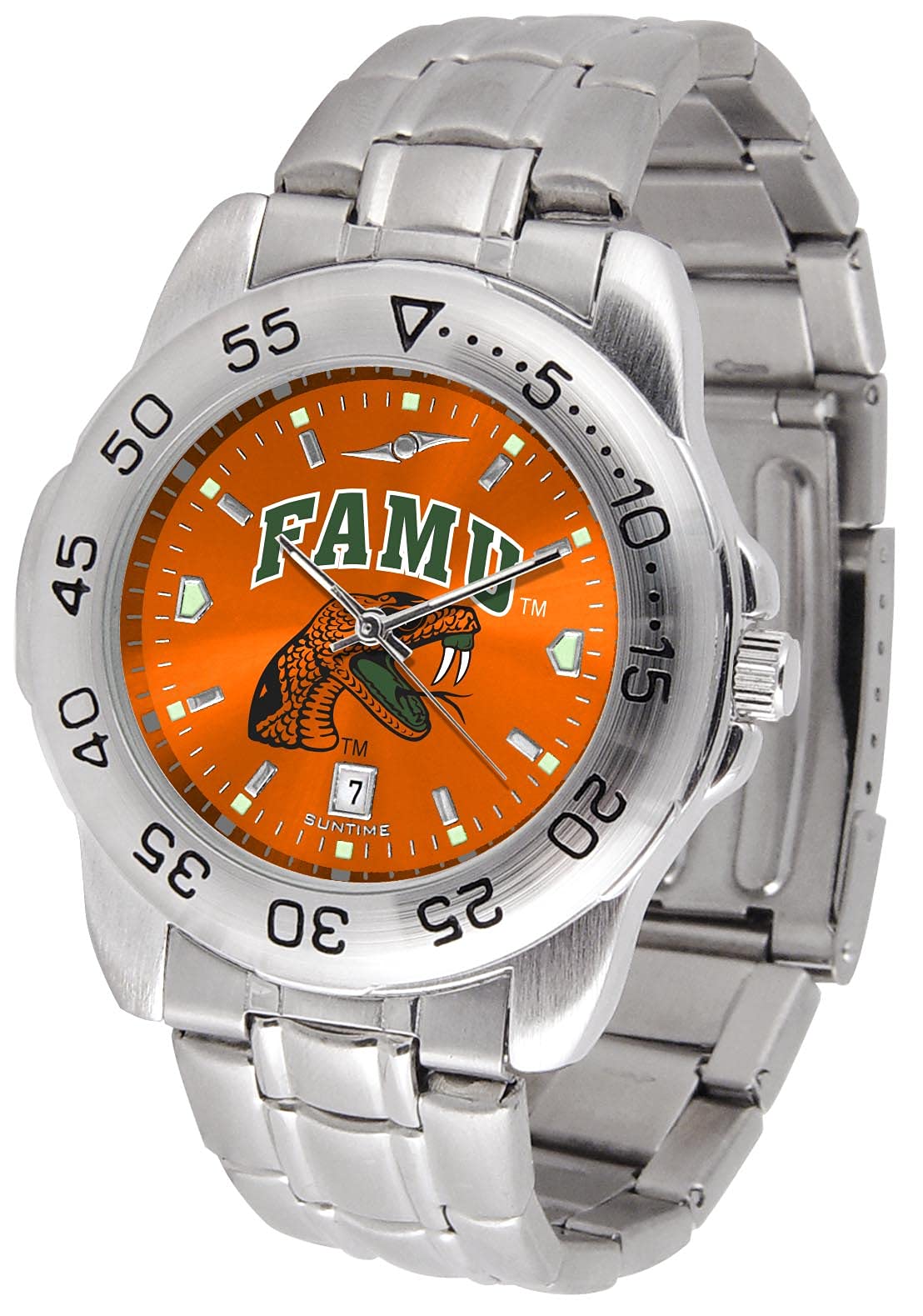 SunTime Men's NCAA Team Sport Watch, 20mm Stainless Steel Strap, Reflective Shiny Dial with Date