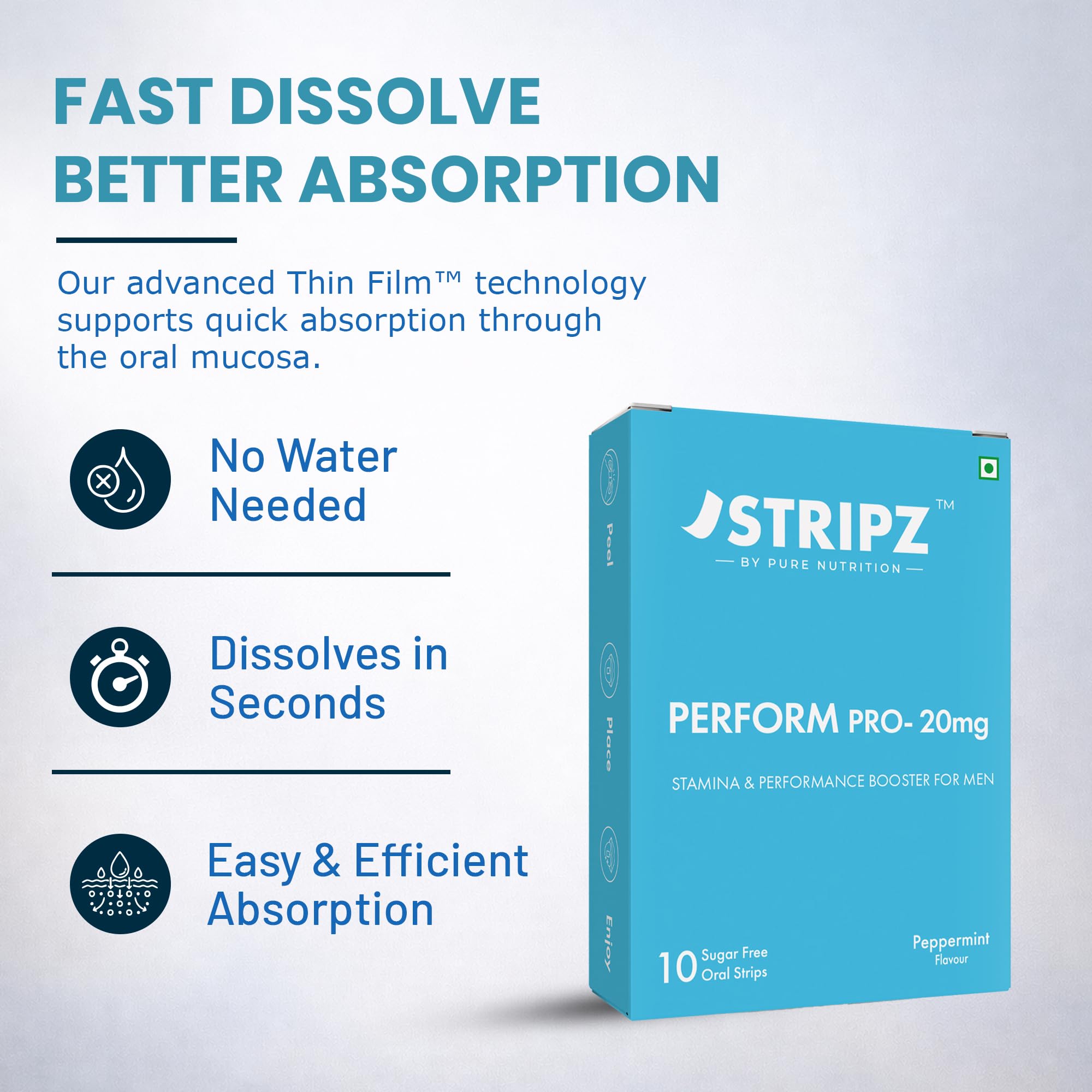 Pure Nutrition Perform Pro Stripz 20mg Support Supplement for Men | Supports Energy, Vitality & Stamina | Sugar Free Peppermint Oral Strips | 10 Strips — Amazon image 3