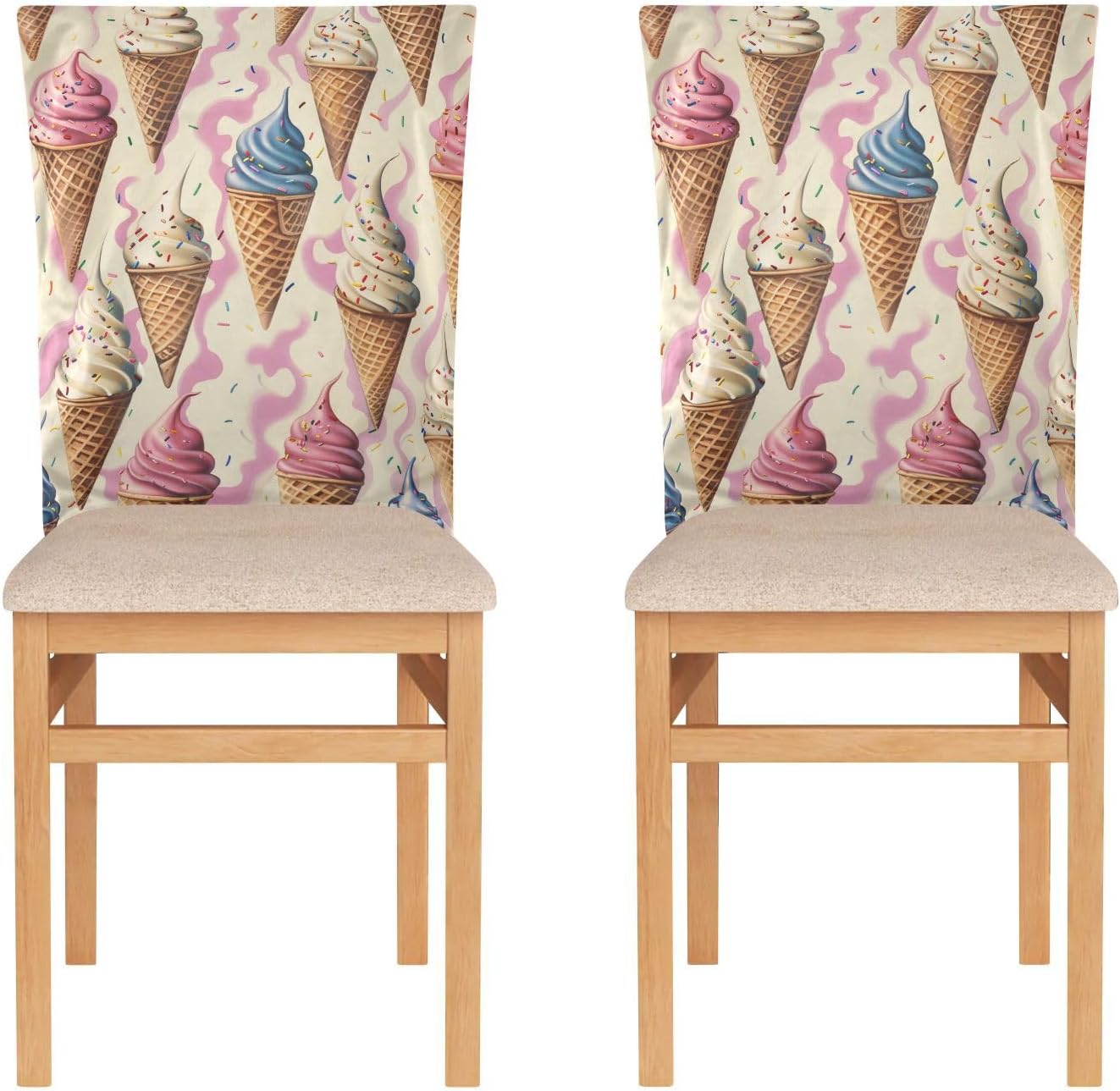 ALAZA Ice Cream on Geometric Background Chair Back Cover Set of 6, Washable Reusable Removable Chair Slipcovers Decorative Chair Cover for Home Kitchen Wedding Party