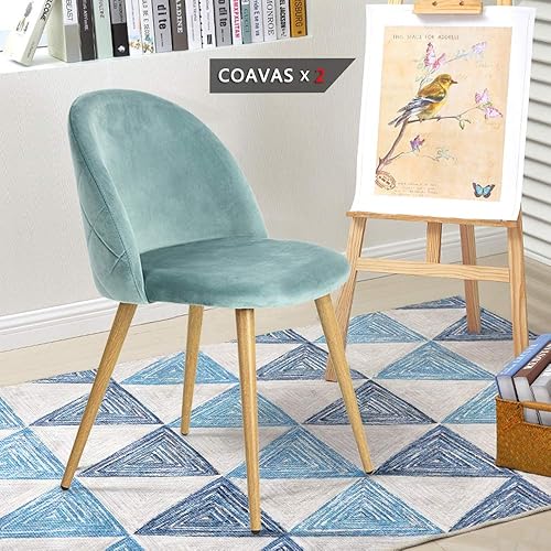 Miniatura 10 de FurnitureR Silla de comedor tapizada de terciopelo con respaldo medio y patas de madera para el hogar, cocina, dormitorio, sala de estar, juego de