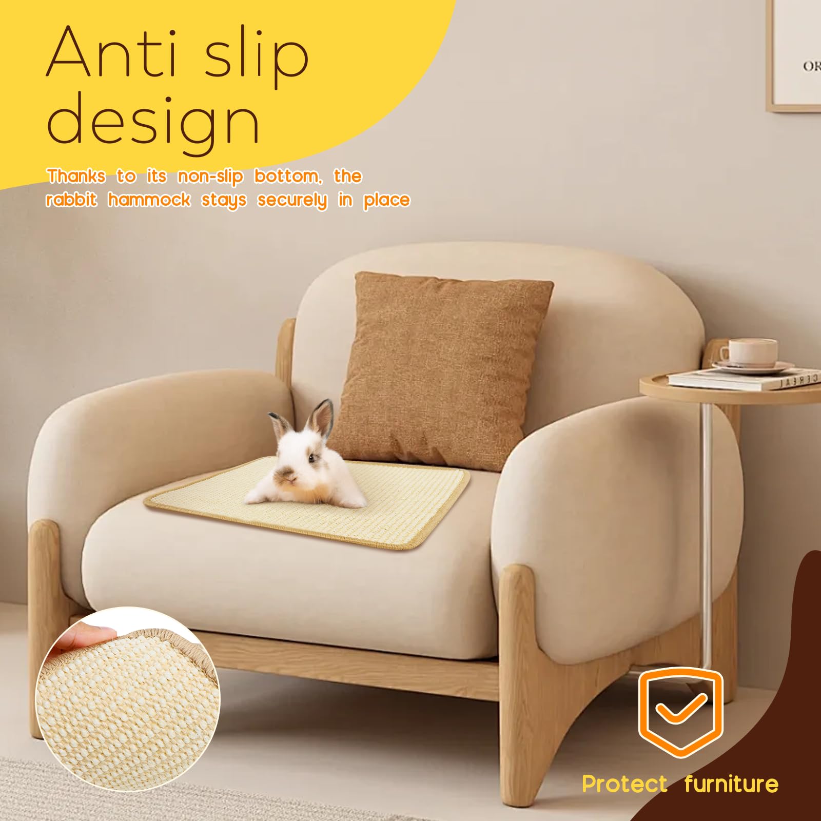 Lot de 2 Tapis Lapin, Tapis Sisal de Soin des Griffes et des Dents pour Cages Lapin Tapis en Sisal Planches à Gratter, Lapins Accessoires pour Rongeurs Protège Les Canapés de Literie pour Mordre