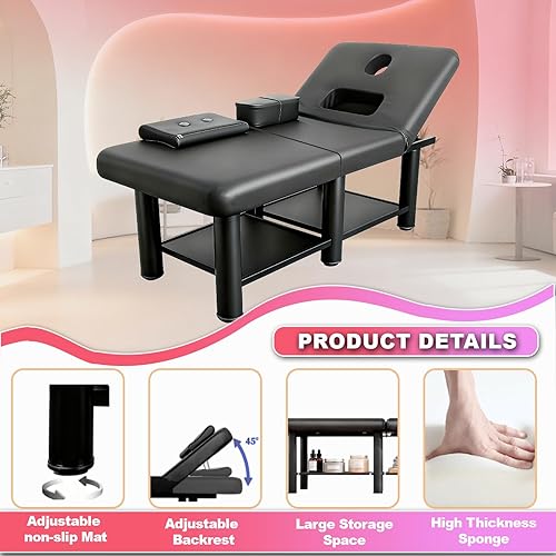 Miniatura 4 de 32in Wide Stationary Massage Table,1700lbs Heavy Duty Professional Massage Bed,Treatment Table with Metal Frame, Spa Bed for Therapy and Facial