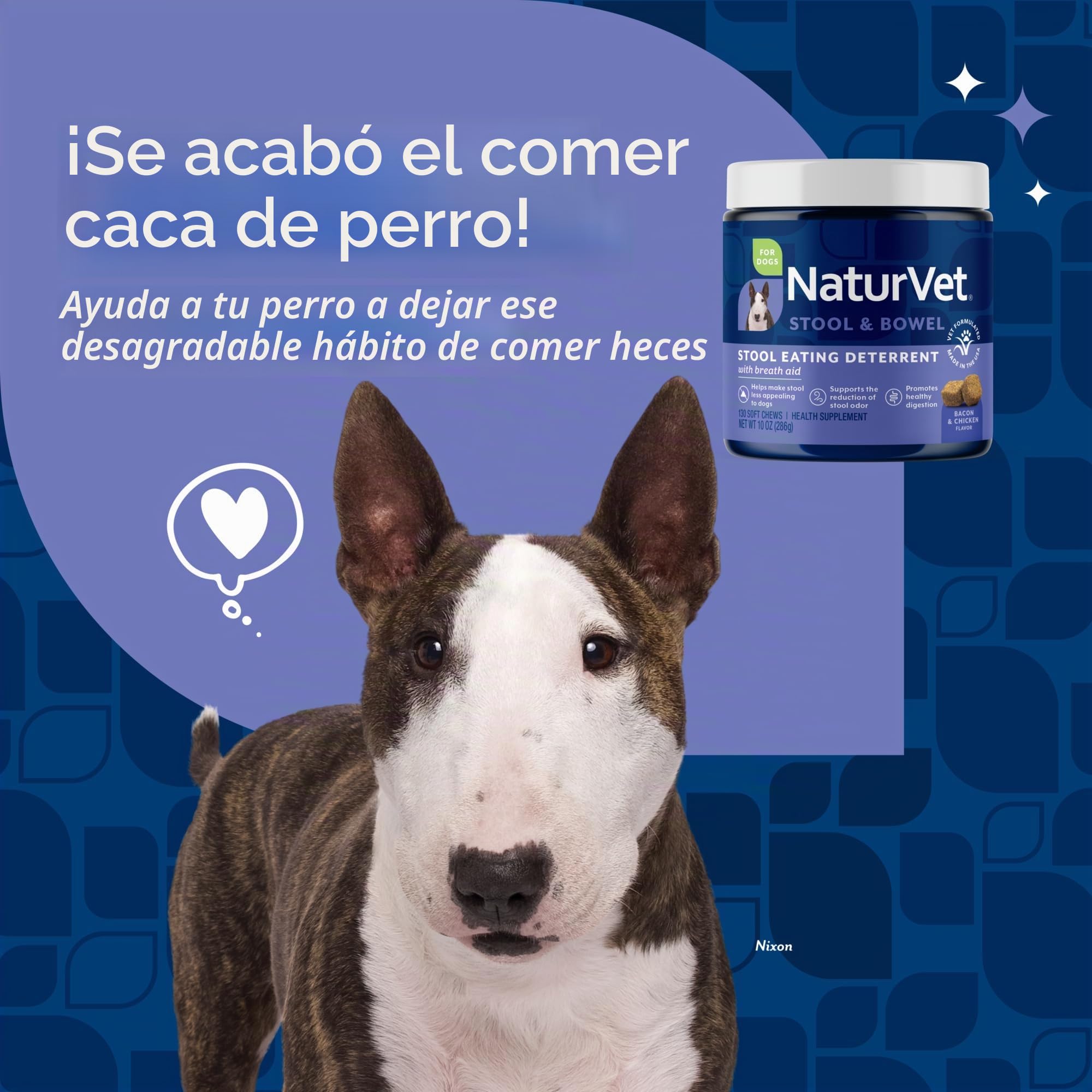 NaturVet – Disuasorio de alimentación de heces de coprofagia – disuade a los Perros de consumir heces – Sin Comer Caca para Perros – Mejorado con ambientador, enzimas y probióticos – 130 masticables