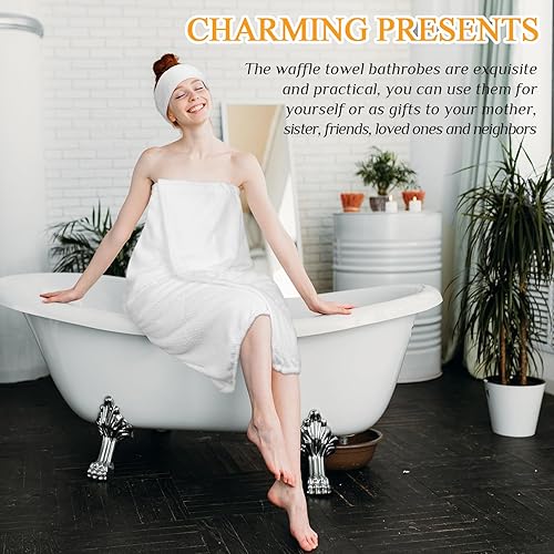 Miniatura 7 de Kinlop Juego de 4 toallas de baño para mujer con bolsillo con diadema de spa facial, juego de bata de spa con cierre ajustable, parte superior