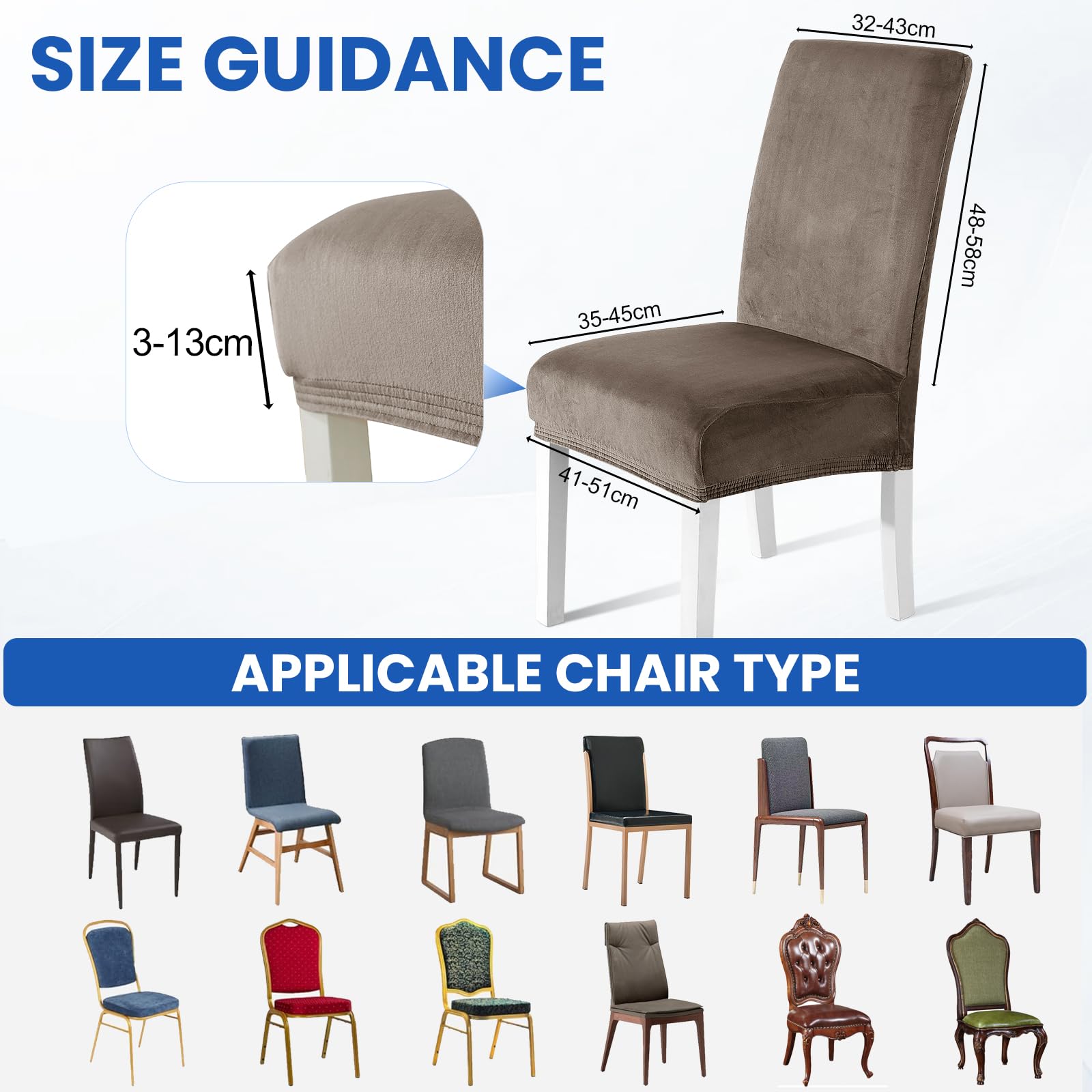 Ystyle Velluto Coprisedie con Schienale 6 Pezzi, Coprisedie Cucina Elasticizzati, Fodere Sedie Universale Soggiorno, Chair Cover Morbido Antimacchia, Moderno Fodere per Sedie, Cachi