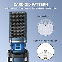 Vista 2 de TONOR TC-777 - Micrófono de podcast, micrófono de computadora USB, micrófono de condensador cardioide para PC con soporte de trípode y filtro pop
