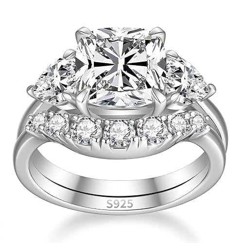 Total 4.5cttw(2.5CT Center Stone) 3 Stone Moissanite Engagement Bridal Rings