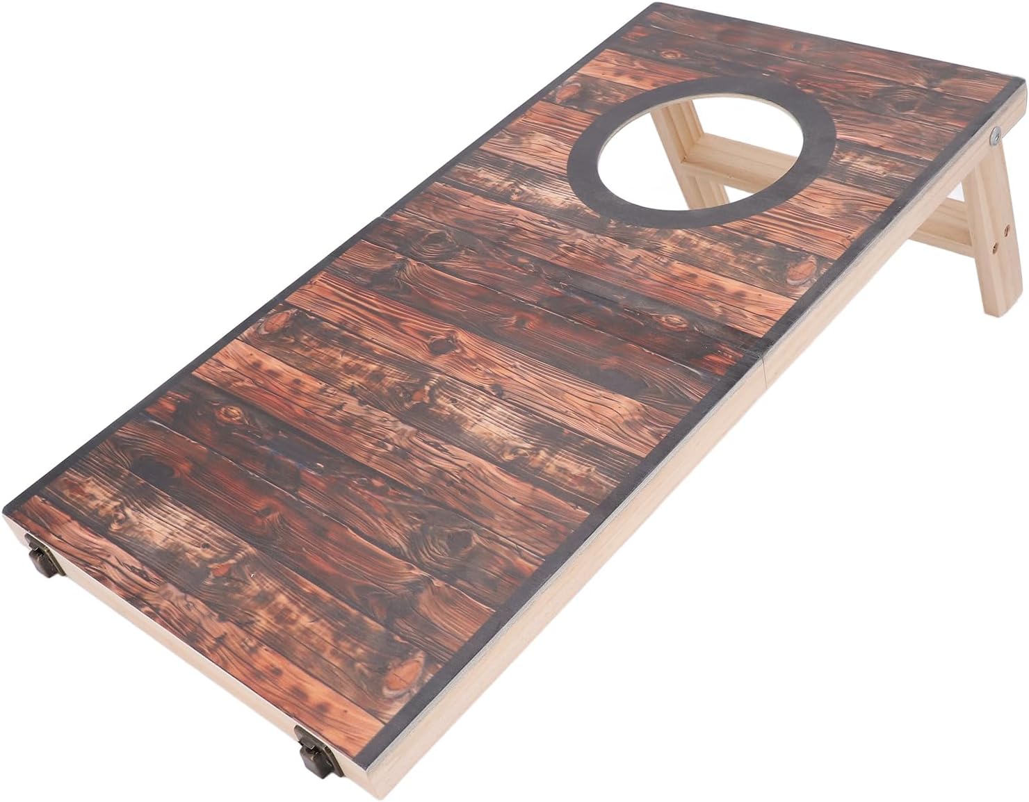 Aramox Cornhole Game Set with Foldable Legs, Interactive Water Proof Bean Bag Toss Game for Party Camping Outdoor Backyard, Crafted from High Strength Wood (Black Circle)