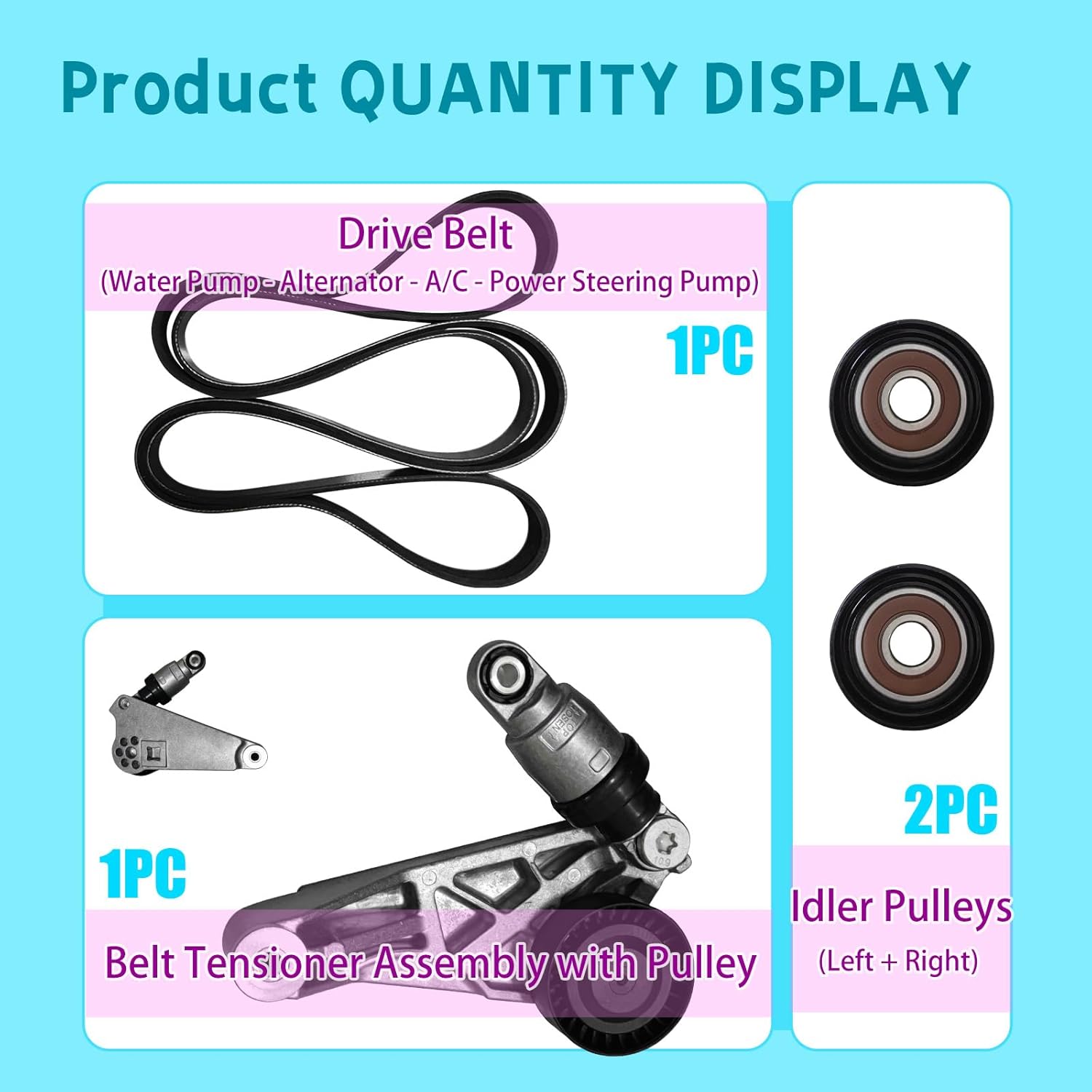 4627038AA-KIT Drive Belt Kit with Belt Tensioner & Idler Pulleys Compatible with Jeep Wrangler (Unlimited Sport/Sahara/Rubicon) JK 3.6L 2012 2013 2014 2015 2016 2017 2018, NO. 4627038AA 39415