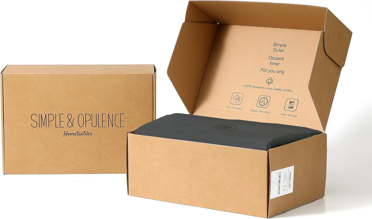 Simple&Opulence Premium 100% Cotton Towel Set 6 Piece, Jacquard Soft Absorbent & Quick Dry Towels for Bathroom, Hotel and Spa, 2 Bath Towels 2 Hand Towels & 2 Washcloths (Dark Grey) - Image 8