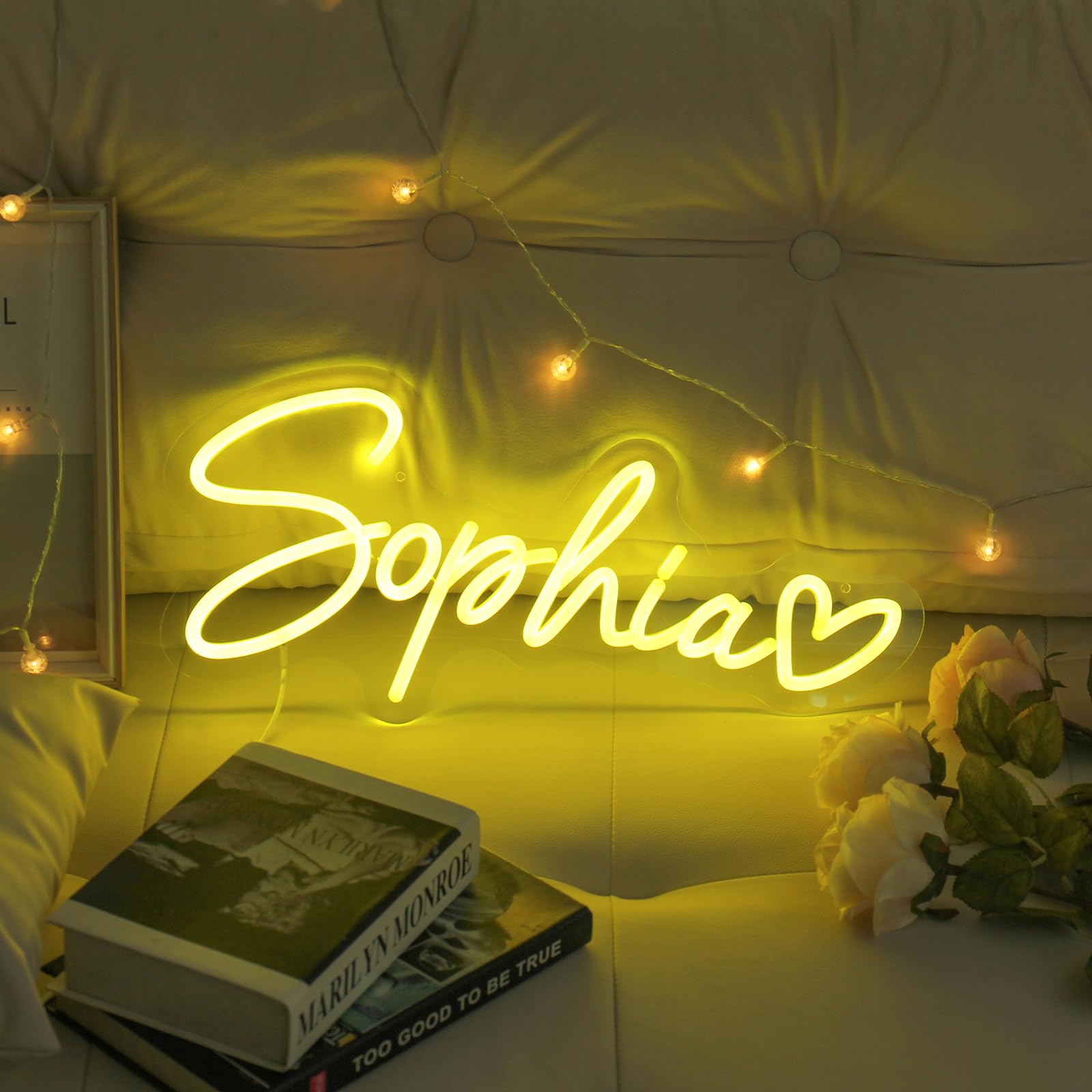 Neon Light Sign Personalised Dimmable LED Neon Lights Sign for Wall Decor Wedding Birthday Party Gift Bedroom Bar Shop (Yellow)