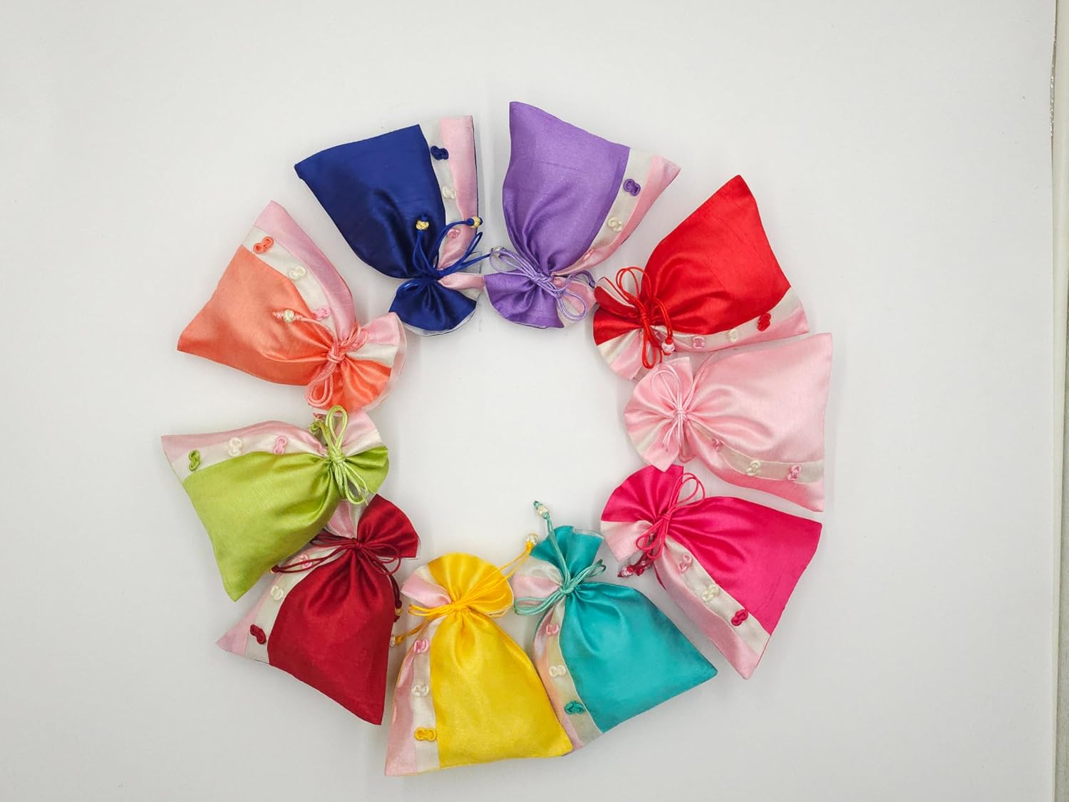 Colorful Satin Drawstring Gift Pouches, Set of 10, Assorted Colors, korean traditional lucky bags