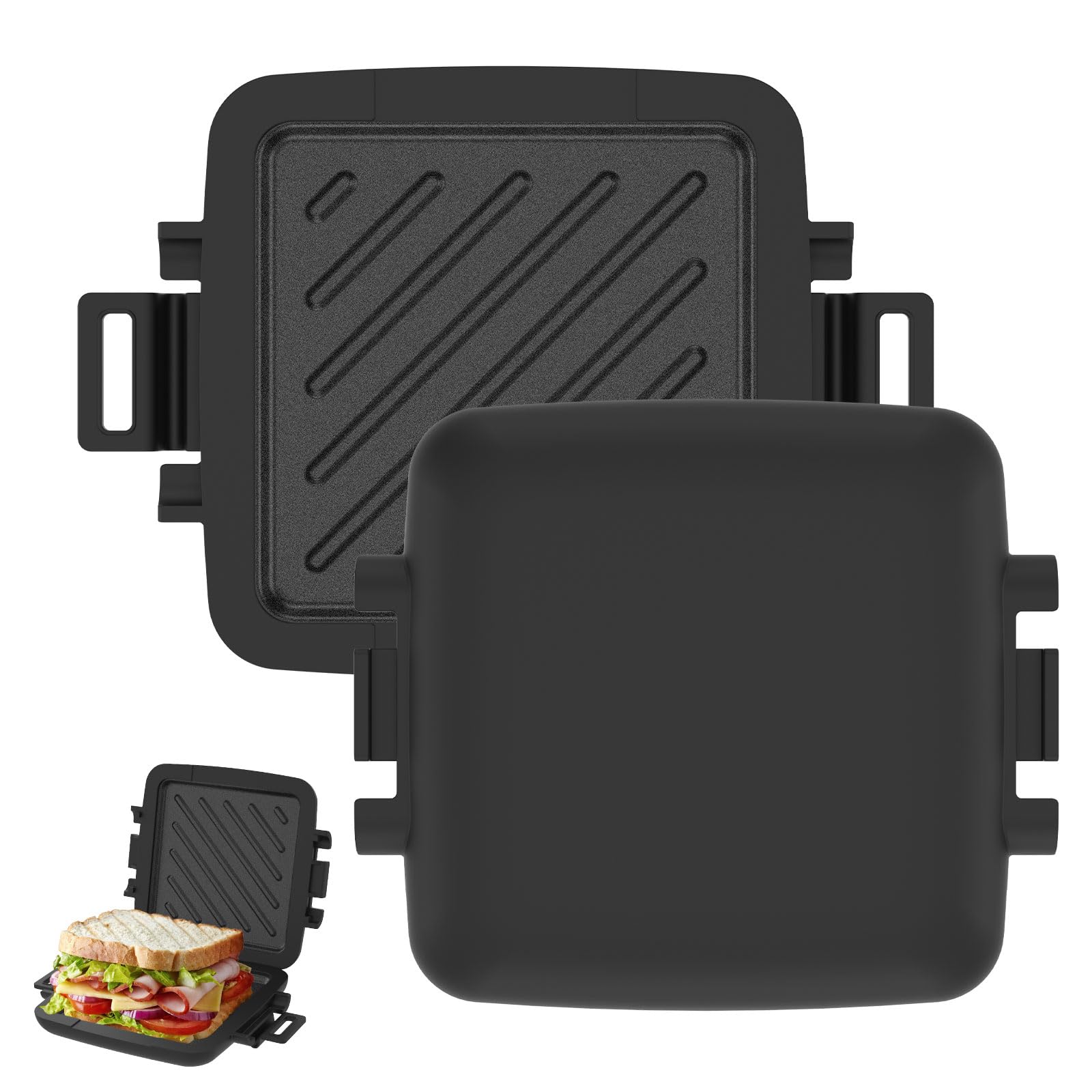 Menibbler Black Microwave Toastie Sandwich Maker Microwave Wireless Toastie Maker Detachable Sandwich Toaster Nonstick Plate For Cooking Delicious Crispy Sandwiches(Black)