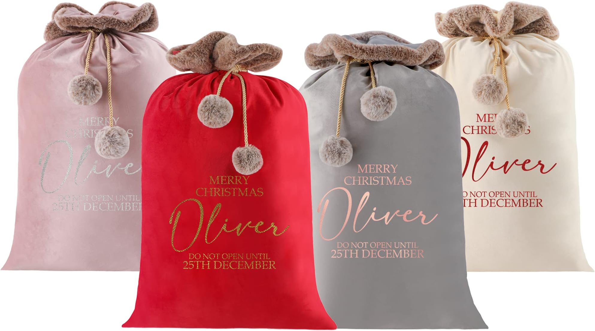 Print Maniacs Personalised Velvet Santa Sack with Luxury Fur Trim – Large Bag for Kids & Adults – Custom Name or Initial – Perfect for Xmas Décor & Tree Decoration