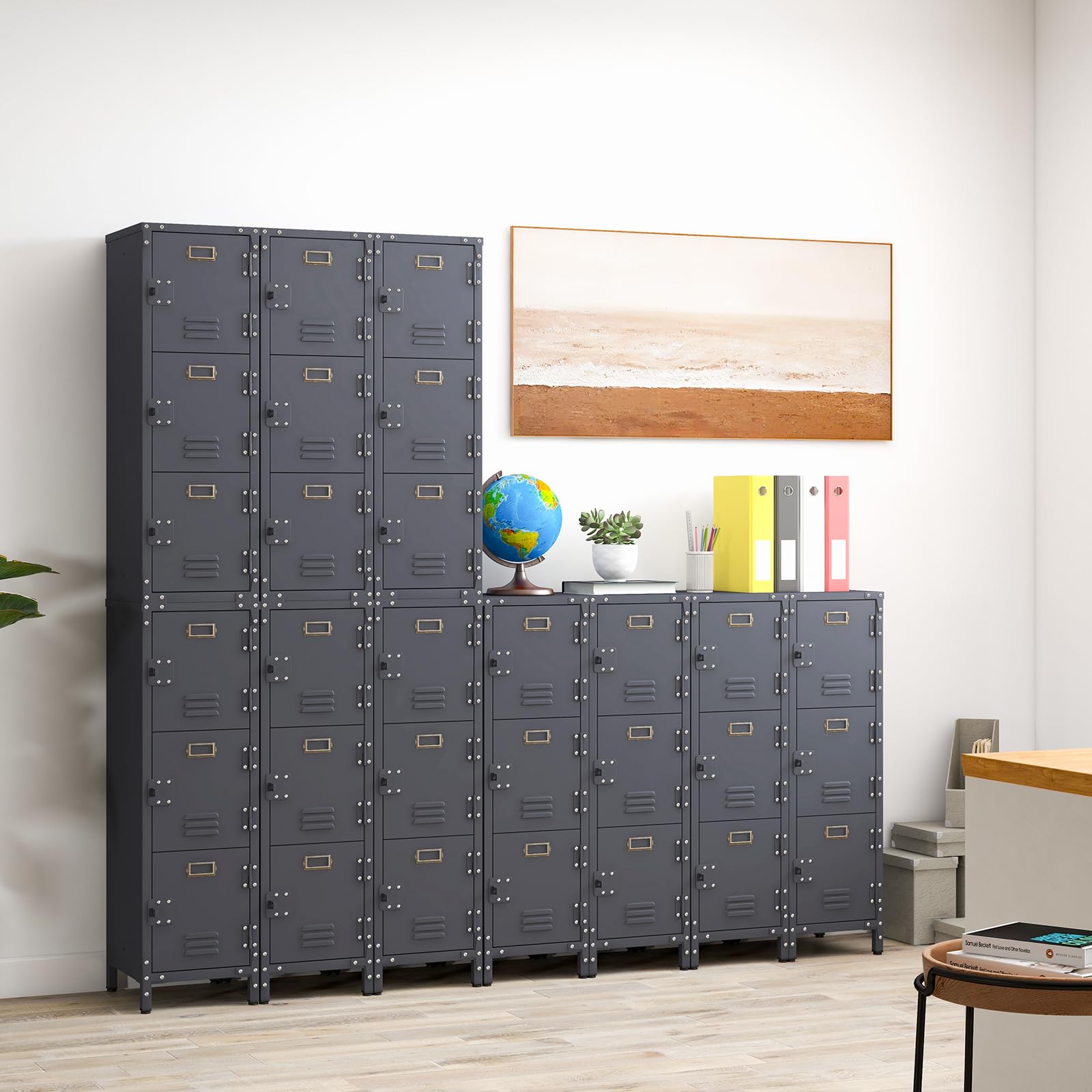 KOMFOTTEU Armario de Metal con 3 Puertas con Cerradura, 30 x 35 x 100 cm | Estantería Archivador con Dispositivo Antivuelco, Gabinete Vertical Industrial , Organizador para Oficina