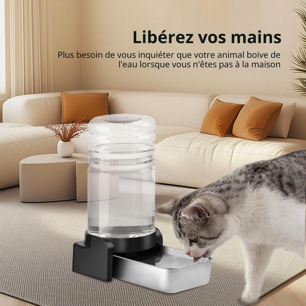 Marchul 8.6L Distributeur d'eau pour Chien Chat, Distributeur Eau Automatique par Gravité avec Gamelle INOX et 3 Filtres, Grande Capacité Distributeur Eau pour Animaux de Compagnie, sans Électricité