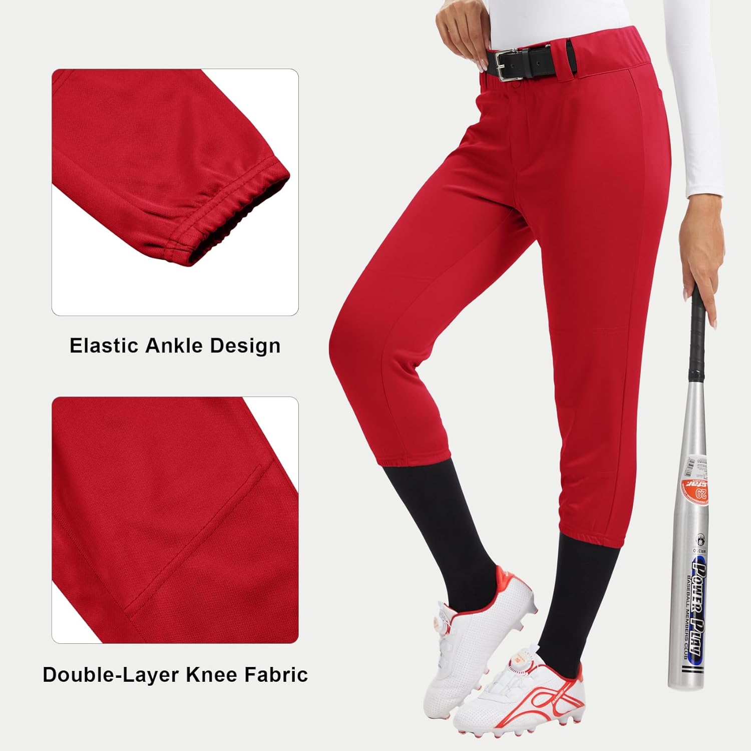 QBK Womens Softball Pants with Dual-Layer Knee - Lightweight Quick Dry Baseball Pants for Woman Adults Tweeners - Image 3