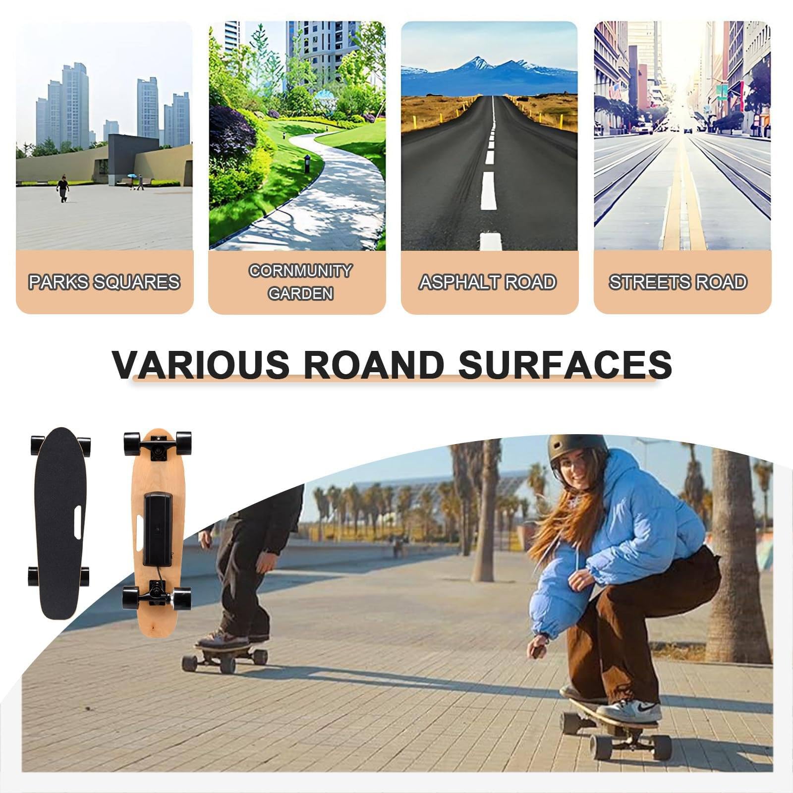 Skateboard électrique De 26,8 Pouces, Longboard électrique avec Télécommande - Vitesse Maximale De 14 Mph, Autonomie De 8 Miles, 350 W, 4 Vitesses, pour Débutants, Adolescents Et Adultes