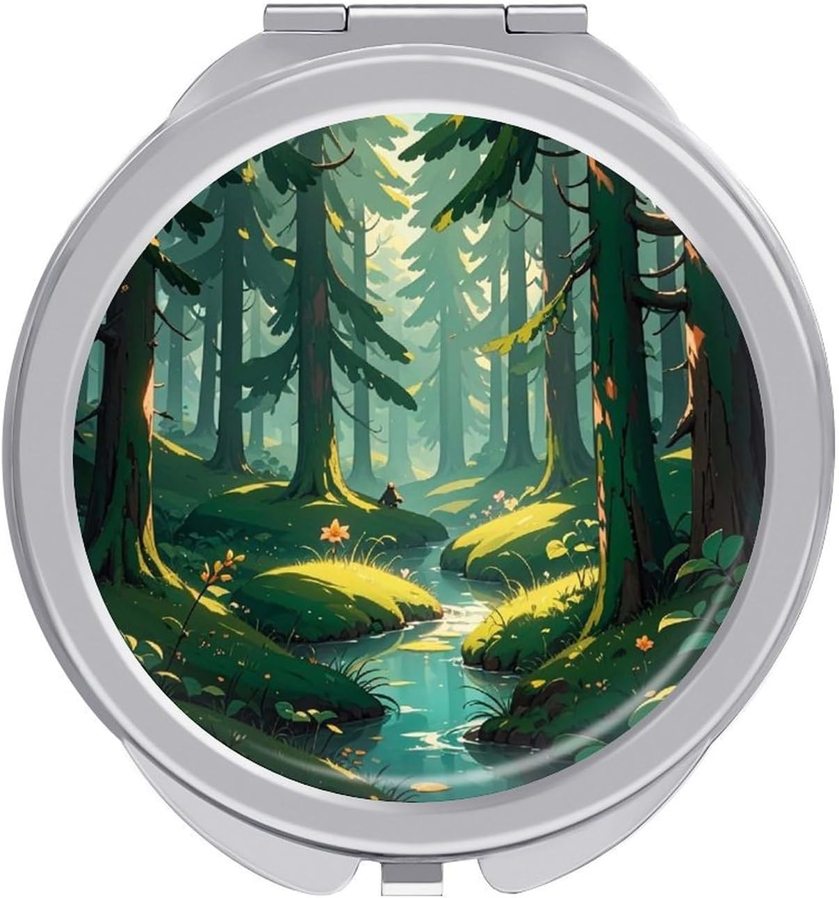 Enchanted Wilderness Fantasy on Dark Green Portable Makeup Mirror, Sided Travel Hand Mirror Mini Folding Mirror for Precise Makeup Women Daily Use