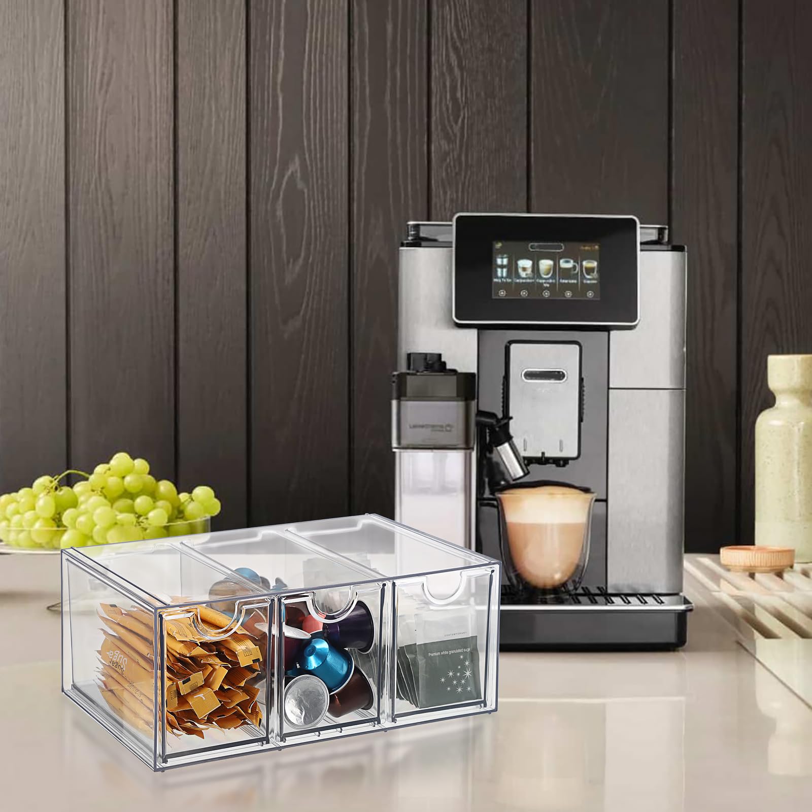 SUMTree Aufbewahrungsbox für Teebeutel mit Schubladen Acryl durchsichtig Schubladenbox Küchen Organizer mit Tee, Kaffeepads, Süßstoff, Zucker für Arbeitsplatten, Schminktisch, Schreibtisch Vielfach