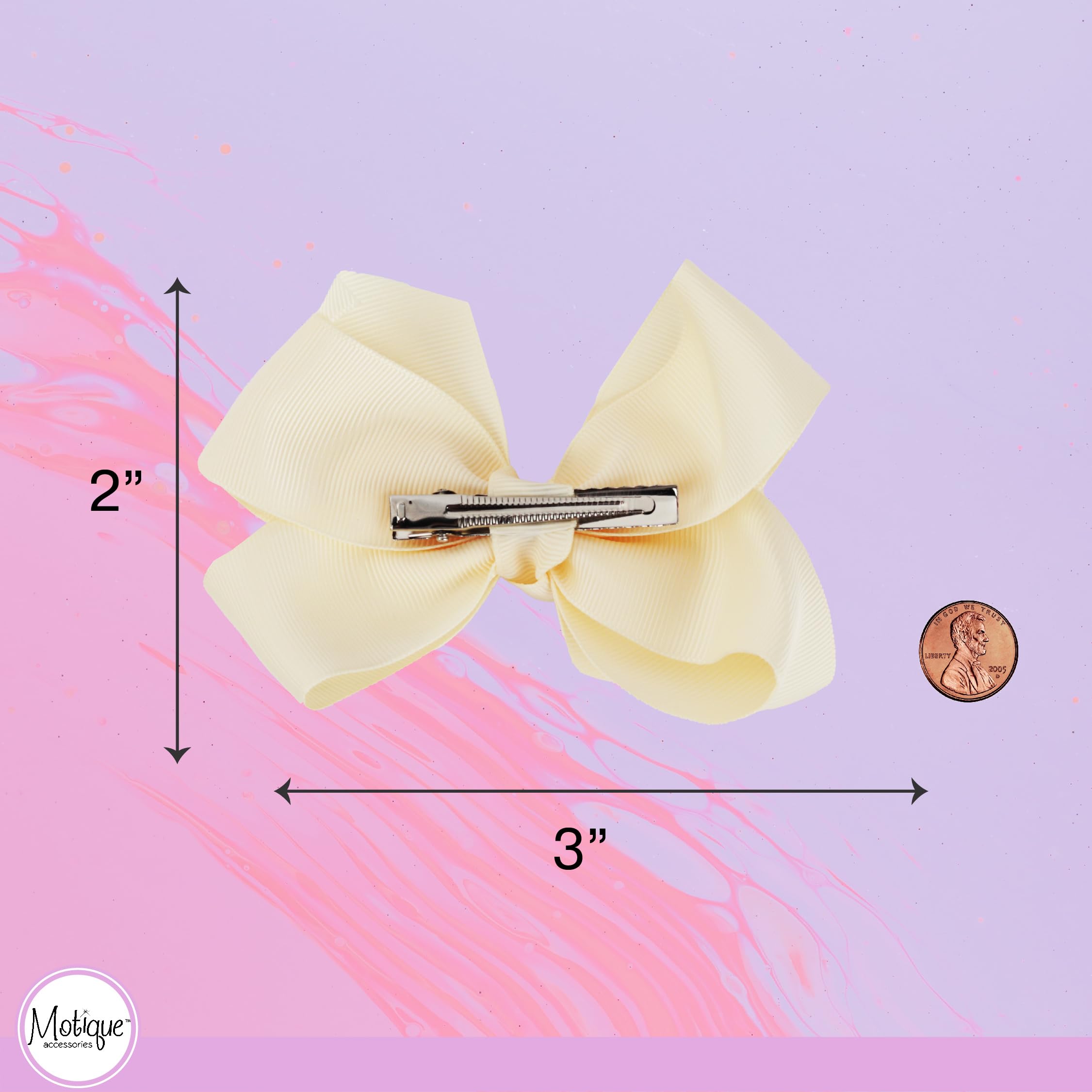 Lot de 2 nœuds gros-grain pour petites filles de 7,6 cm (ivoire)