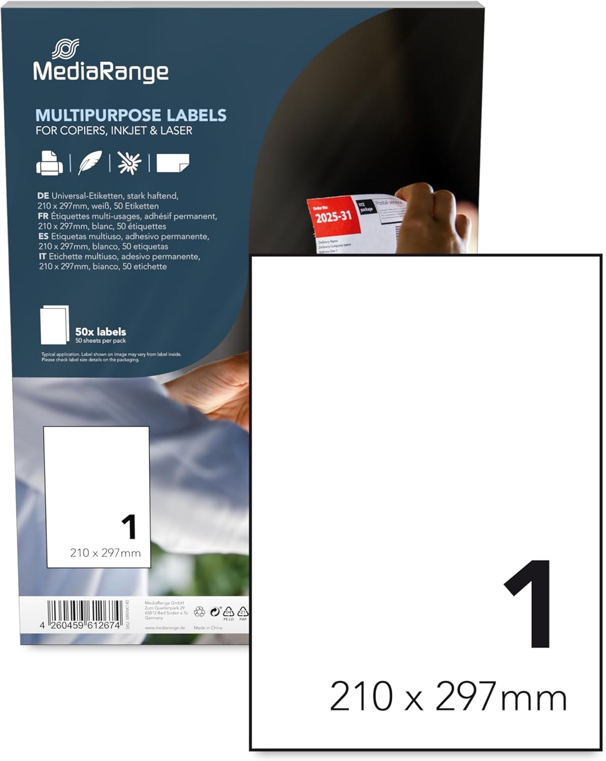 MEDIARANGE MRINK140 Labels 210x297mm White 50 Pieces Universal Strong Adhesion