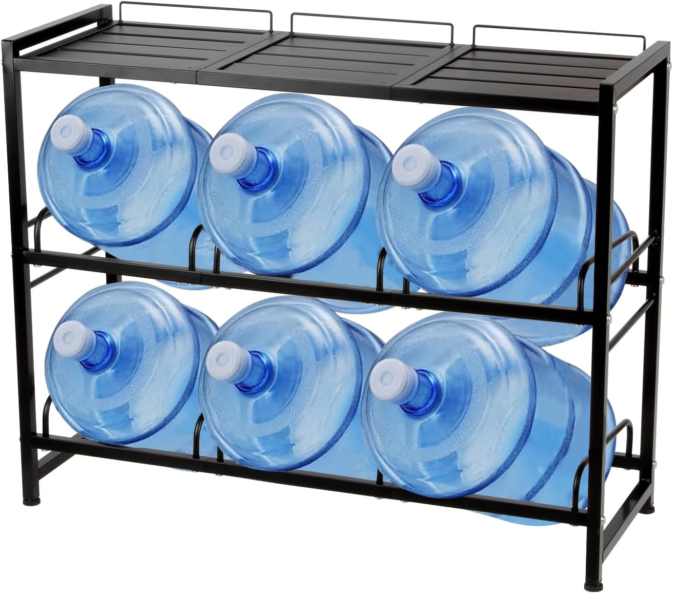 6-Tray 5 Gallon Water Bottle Holder with Top Shelf, Heavy Duty 3/5 Gallon Water Jug Holder Water Jug Rack, 3-Tier Powder Coated Water Rack Stand Jug Stand for Kitchen, Office, Restaurant, Gym