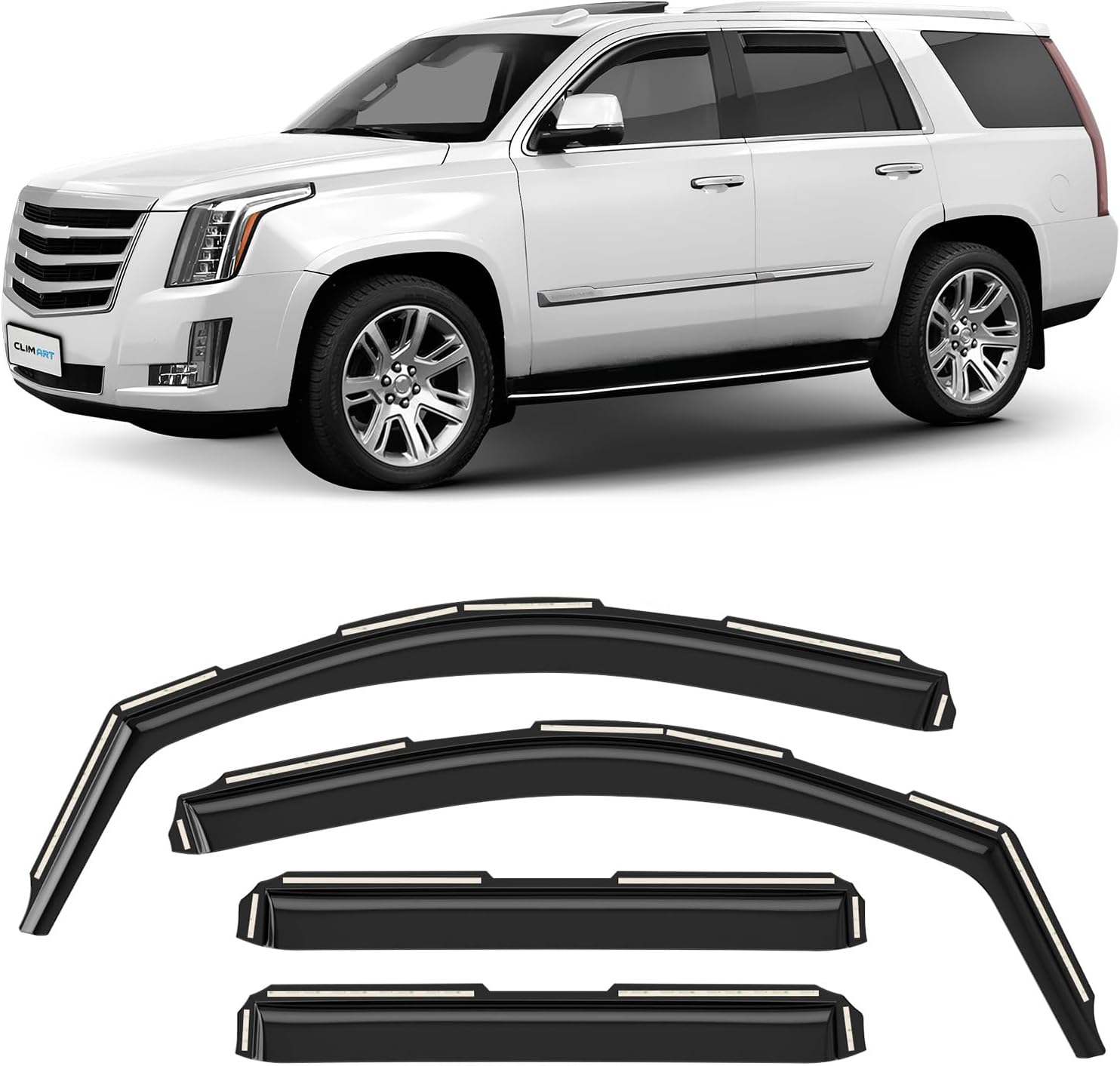 CLIM ART in-Channel Incredibly Durable Rain Guards for Cadillac Escalade 2015-2020, Original Window Deflectors, Vent Window Visors, Vent Deflector, 4 pcs. - 615289