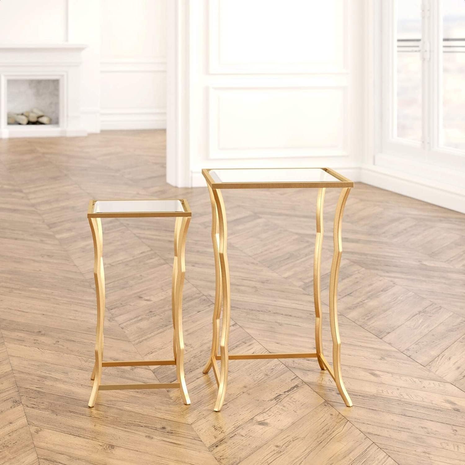 2 Piece Nesting Table, Integrated Wireless Charging Surface: No, Base Color: Gold