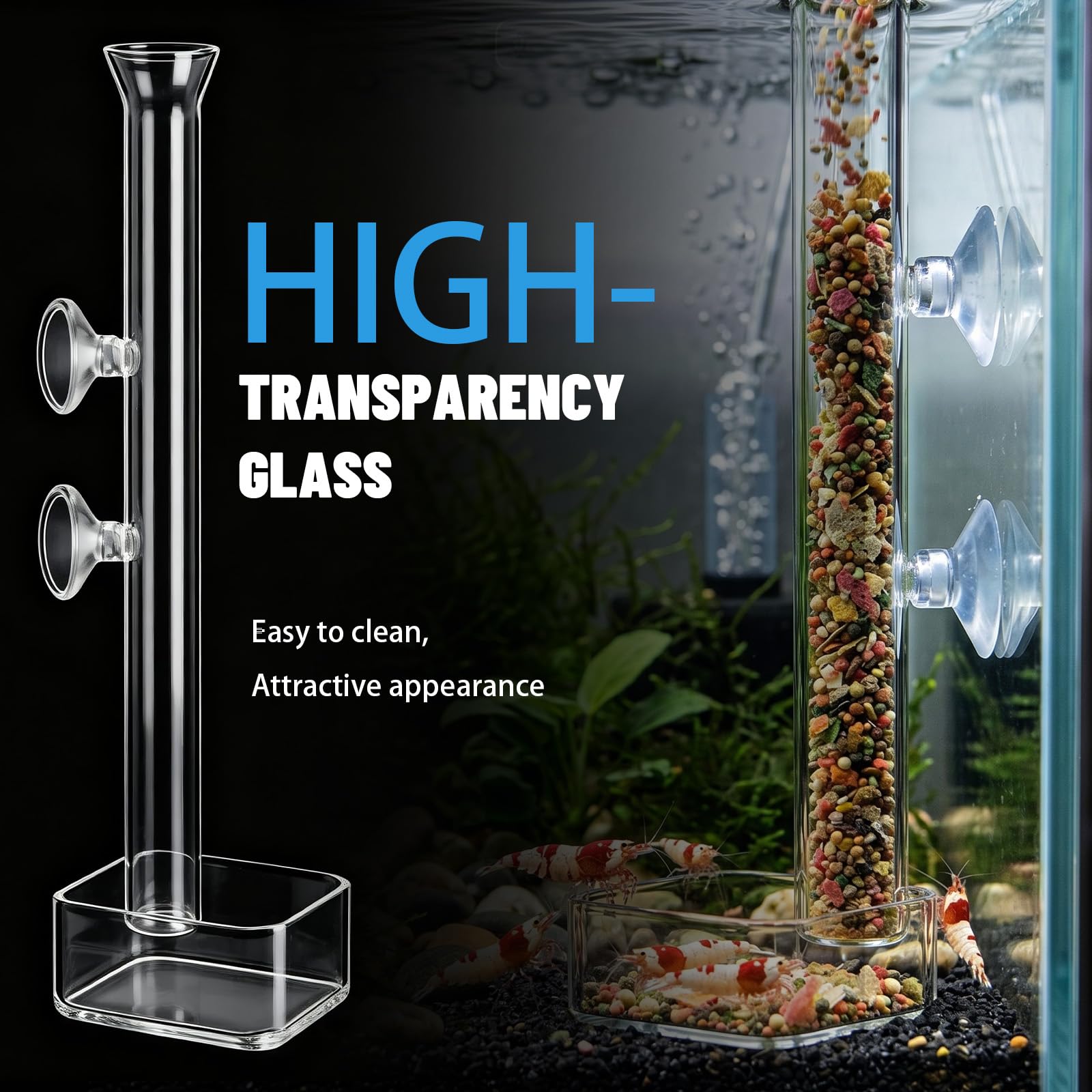 Aquarium Futterrohr-Set aus Glas 30cm Garnelen Futterschale Futterschale Aquarium Shrimp Feeder Tube mit Futterschale für Garnelenfutter