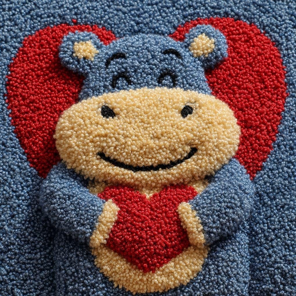 WallustrioaW Latch Hook Kits Pillow,Love and Hippo