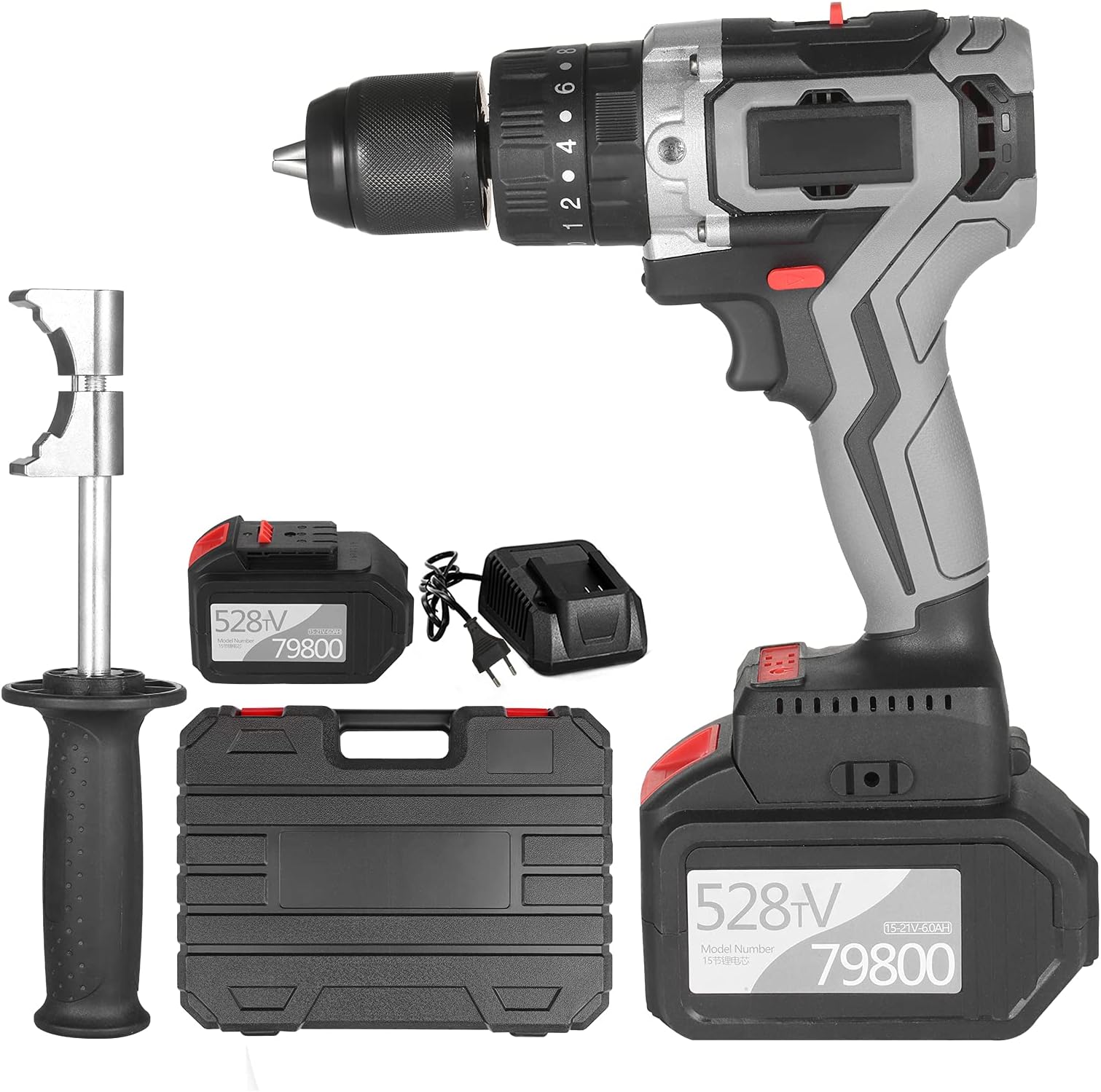 Cordless Drill Driver 21V 6.0A Battery Max Torque 200N.m 1/2 Inch Metal Keyless Chuck 20+3 Position 0-1550RMP Variable Speed Impact Hammer Drill Screwdriver With Plastic Tool Box