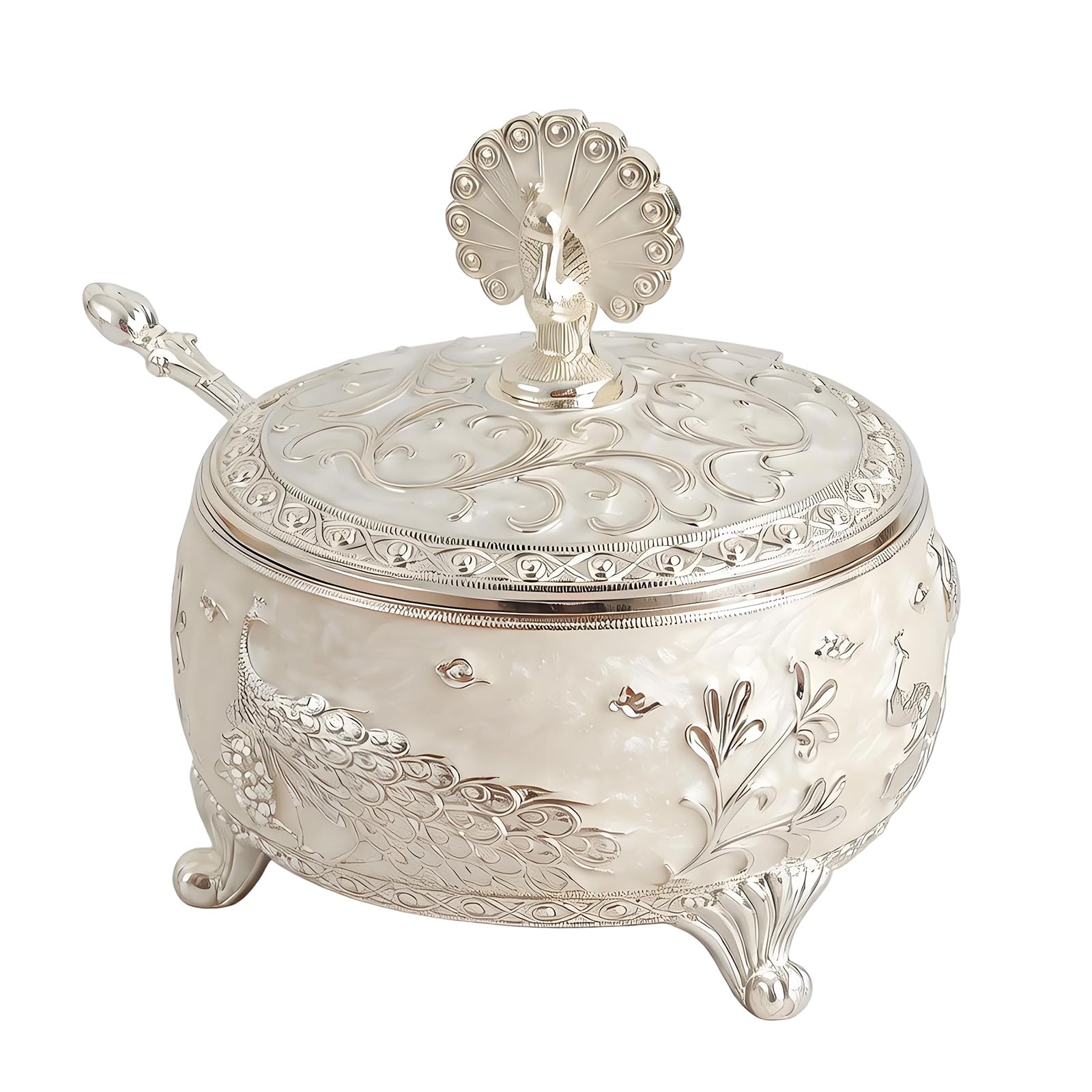 DSLKGWE European Alloy and Glass Sugar Canister with Spoon and Lid Multipurpose Condiment Jar Bowl for Pepper Salt Seasonings Seasoning Jar