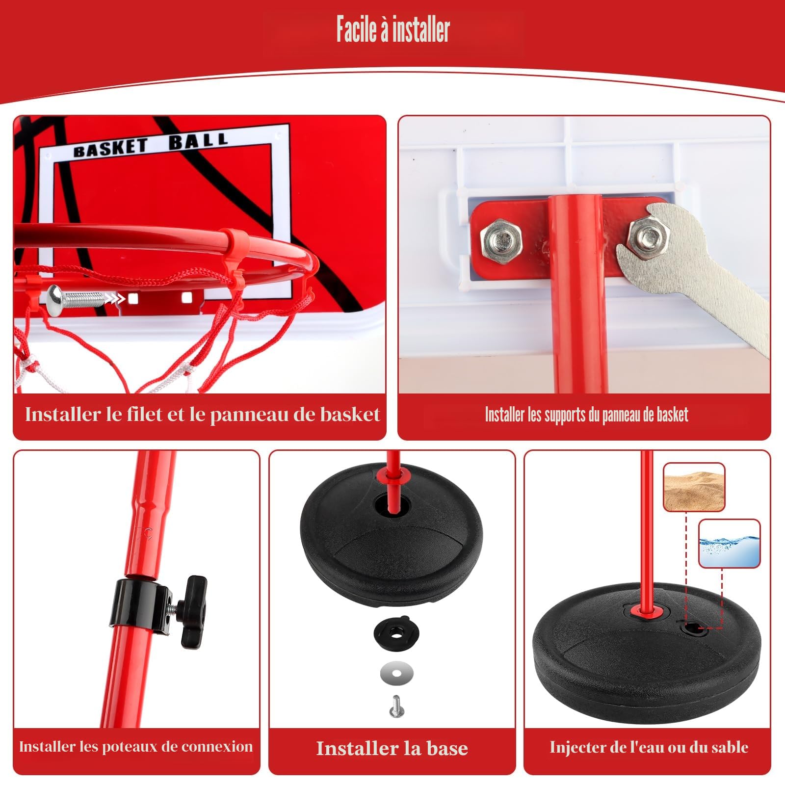 Panier de Basket Enfant, Panier de Basket Exterieur avec Support, Panier Basket Enfant Réglable en Hauteur 60-150cm, Kit Basketball Junior avec 2 Ballons Une Pompe