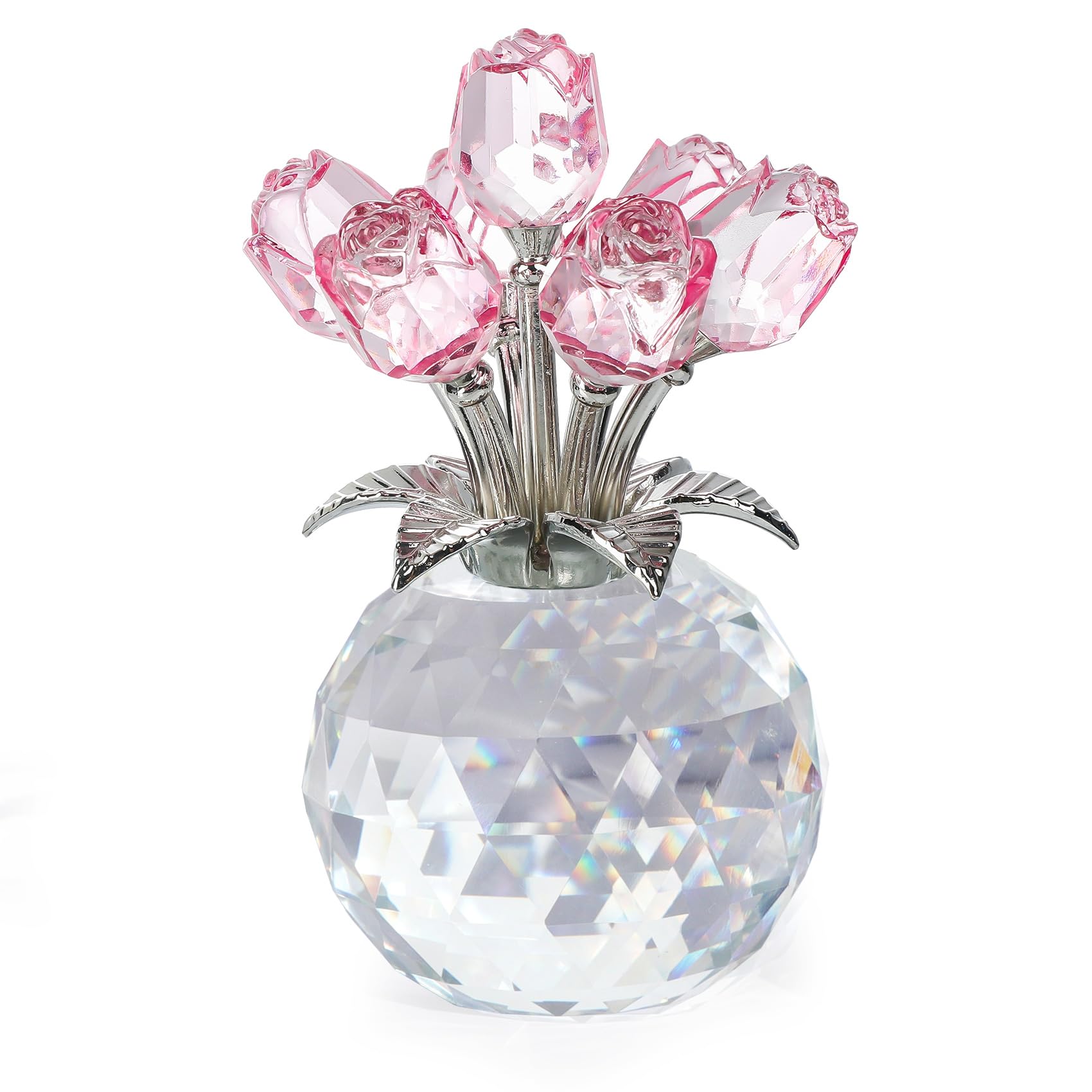 Amazon.com: Crystal Rose Bouquet Flower Figurine - Pink Rose Gifts