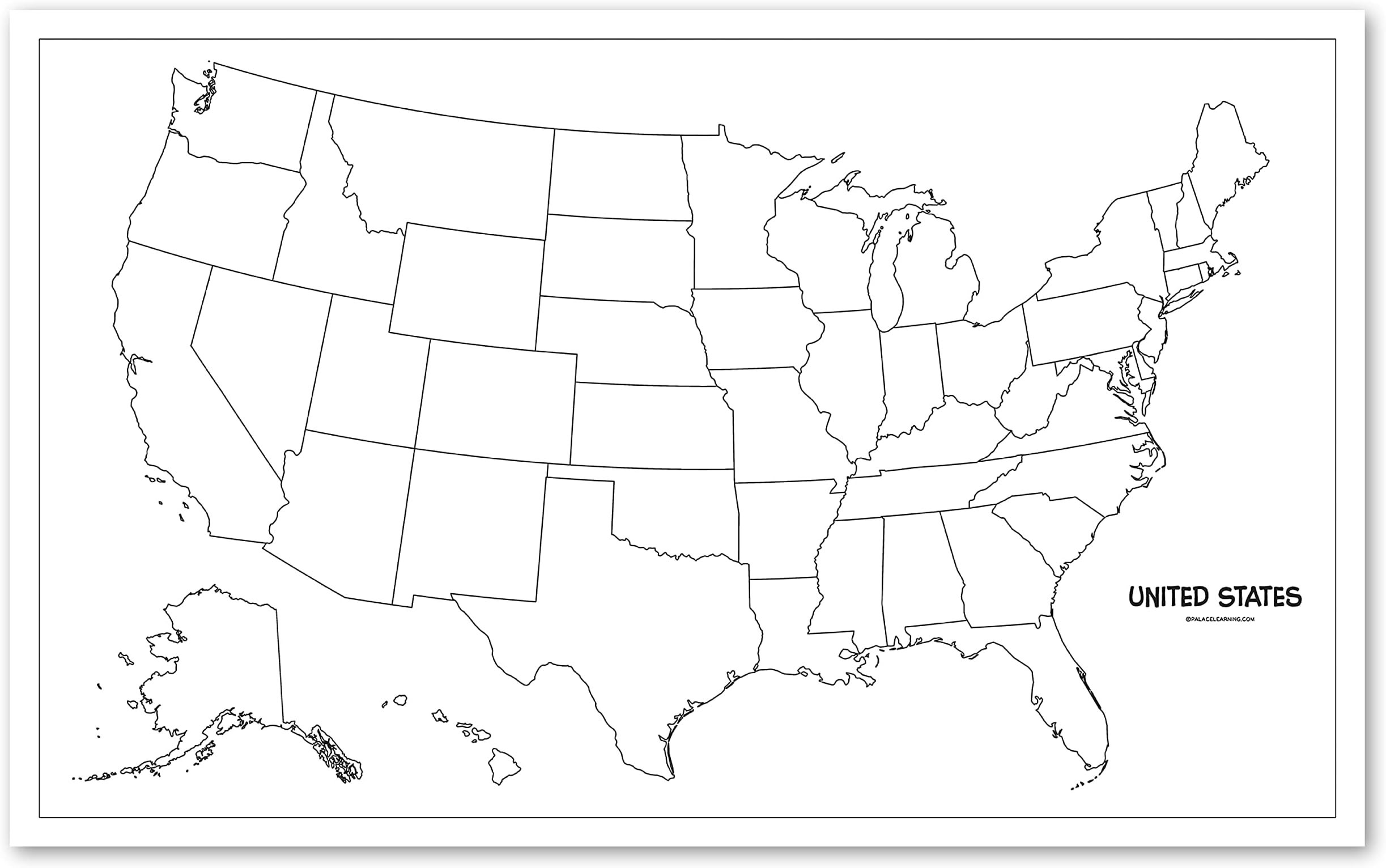 Blank USA Map Outline Poster LAMINATED - 18" x 29" (For Use With Wet Erase Markers Only)